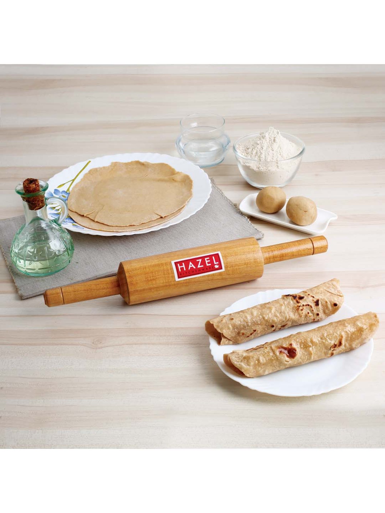 HAZEL Yellow Sagwan Wooden 38 cm Dough Roller - Set of 1