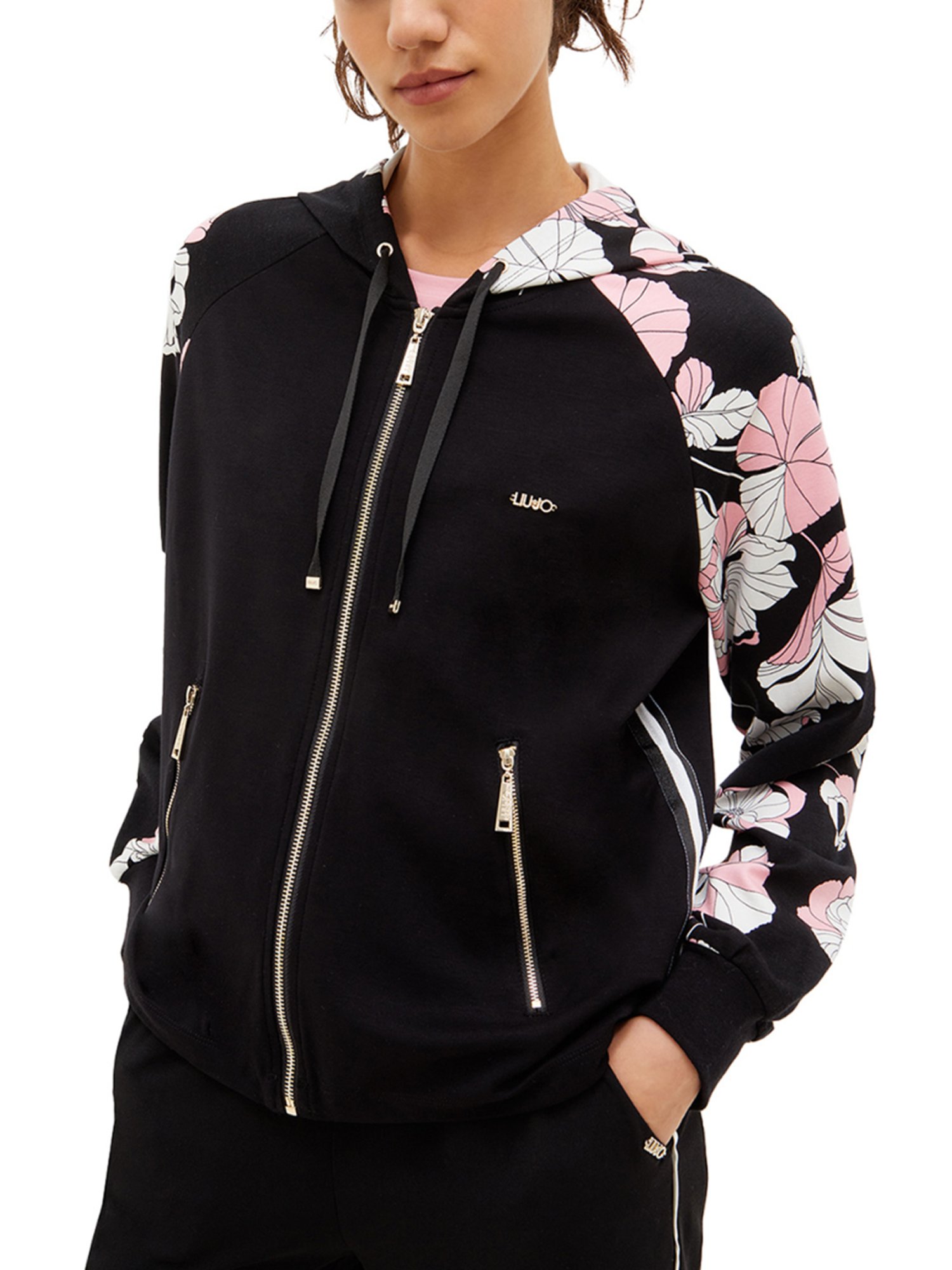 Liu Jo Flower Dragee & Nero Floral Print Regular Fit Hoodie