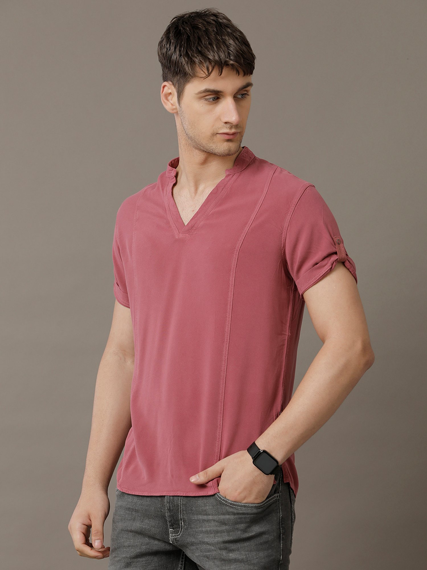Identiti Dark Peach Slim Fit Shirt