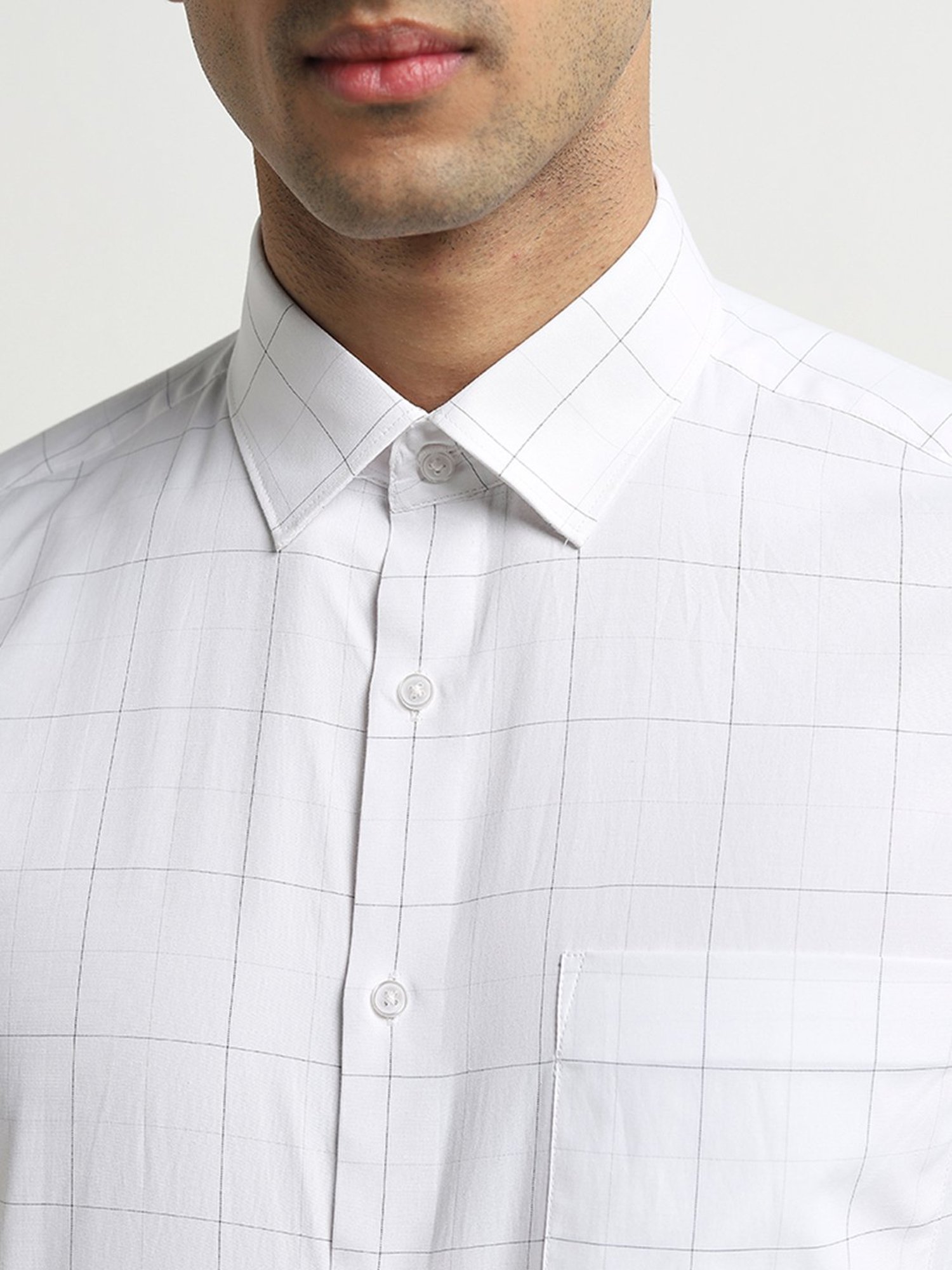 WES Formals by Westside White Checks Printed Slim-Fit Shirt