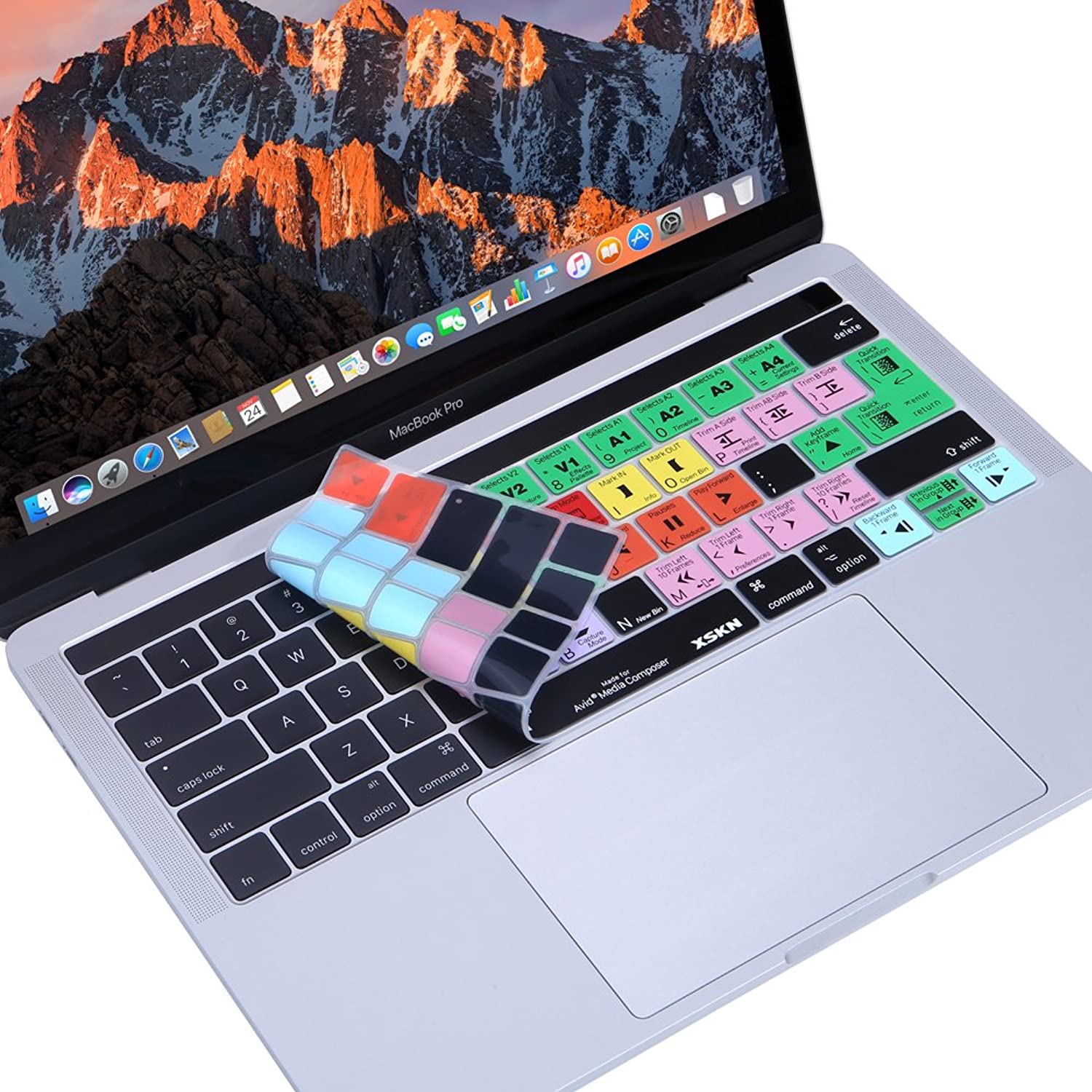 XSKN Avid Media Composer Silicone Shortcut Keyboard Skin are Compatible with Touch Bar MacBook Pro 13" A1706 A1989 Touch Bar MacBook Pro15 A1707 A1990 (Touchbar Sticker Gift, US EU Universal Layout)