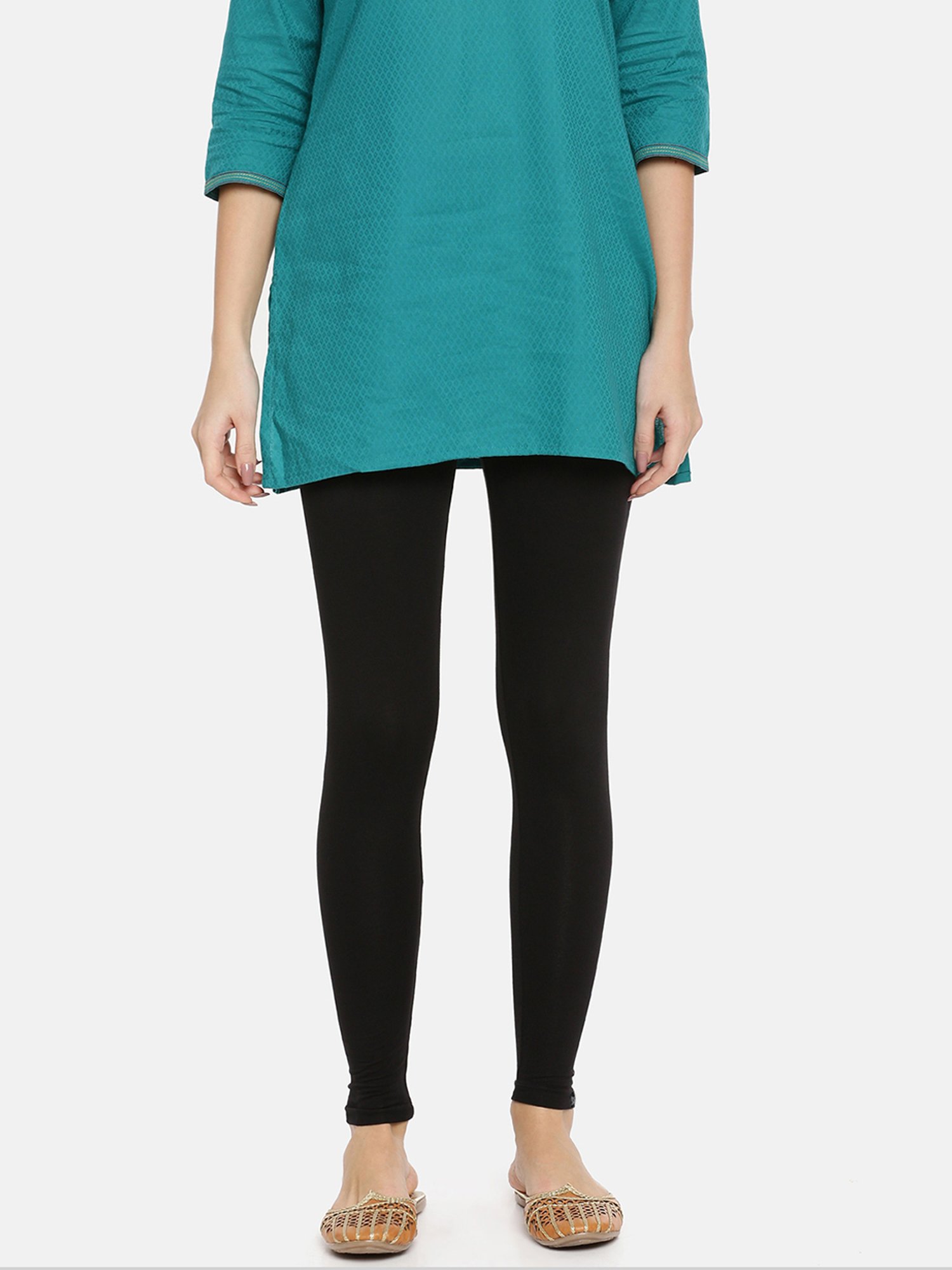 TWIN BIRDS Black Cotton Ankle Length Leggings