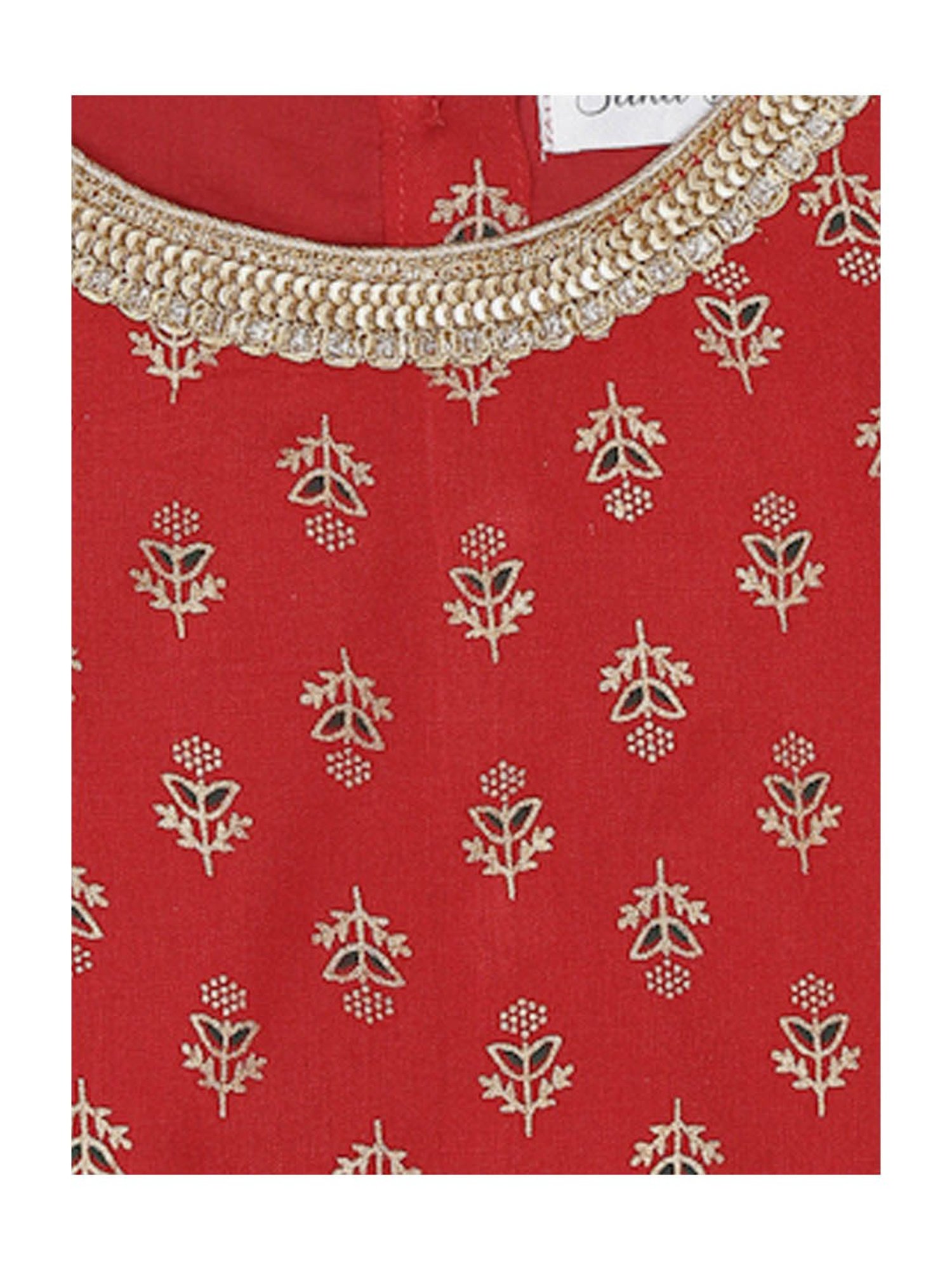 Saka Designs Kids Red & Gold Foil Print Lehenga with Choli & Dupatta