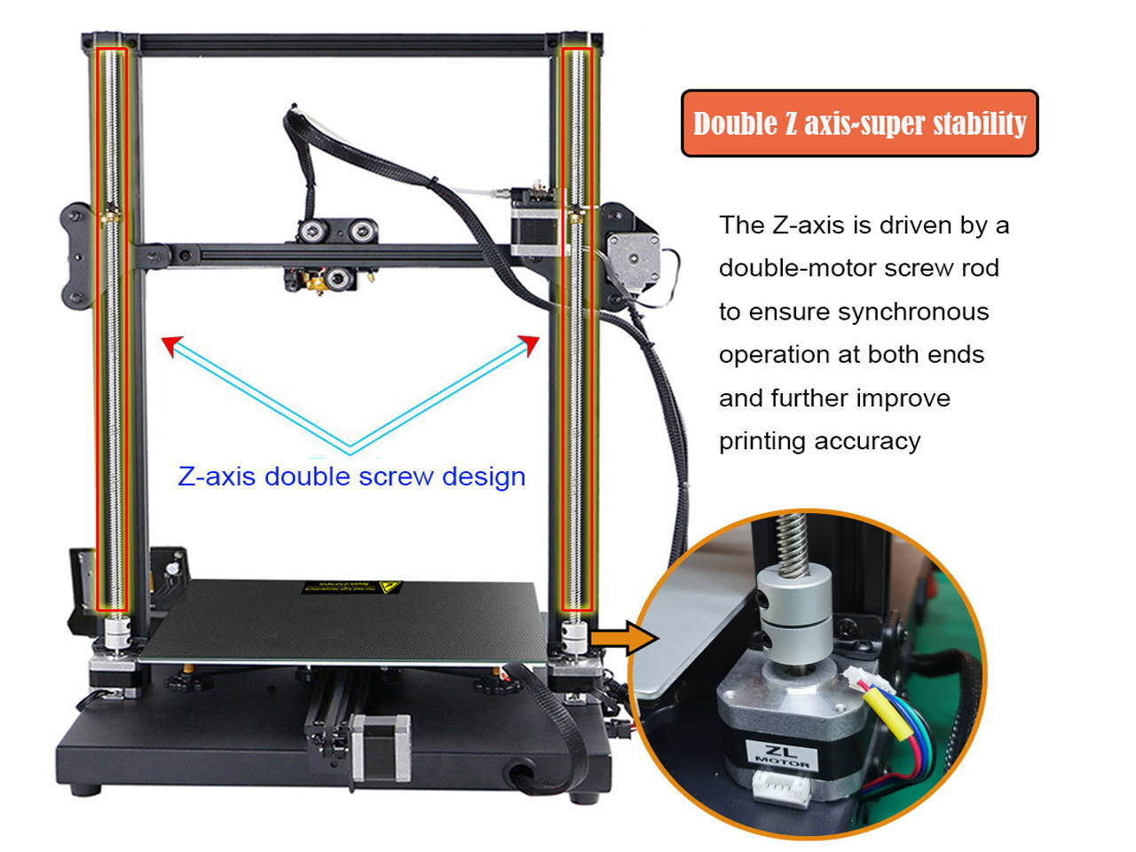 Official 3D Printer with Meanwell Power Supply ,Removable Build Surface ,Upgraded Silent Motherboard,Carborundum Glass Bed, Resume Printing,DIY Printers 300 X 300 X 400mm Print Size