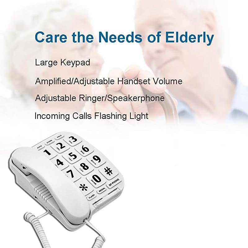 P011 Large Button Corded Phone for Elderly with Amplified Speakerphone Works in Power Outage for SOS Emergency