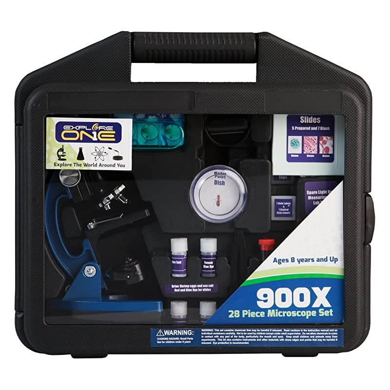 Beginner Microscope for Kids - 100X, 400X & 900X Magnification, Compact Size & Sturdy Build - Perfect for at Home and School. Comes with Hard-Shell Case