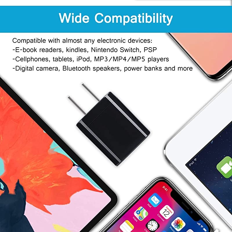 Wall Charger3Pack 21A5V Dual Port Cubes Power Adapter Charger Plug Charging Block Compatible for iPhone11ProXsXRX8766s PlusSamsung Galaxy S10S9Note1098LG G8MotoGoogle Black