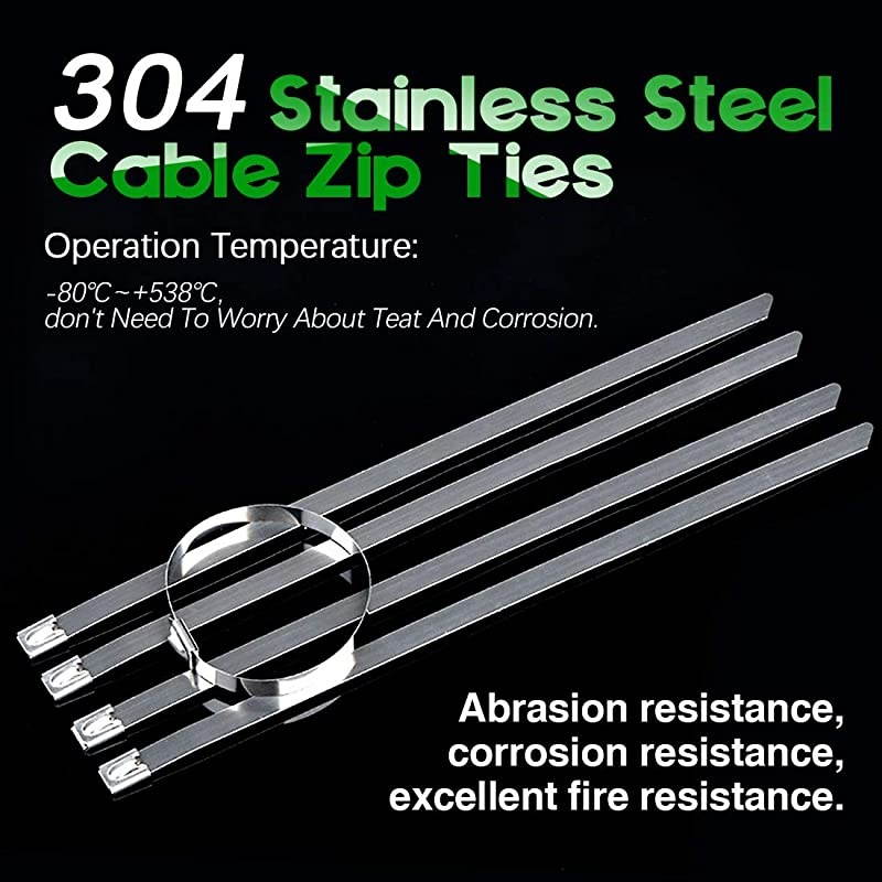 30Pcs 14 Inches 304 Stainless Steel Zip Ties Exhaust Wrap Coated Locking Metal Cable Zip Ties for Computer Wire Harness Automotive Parts and more