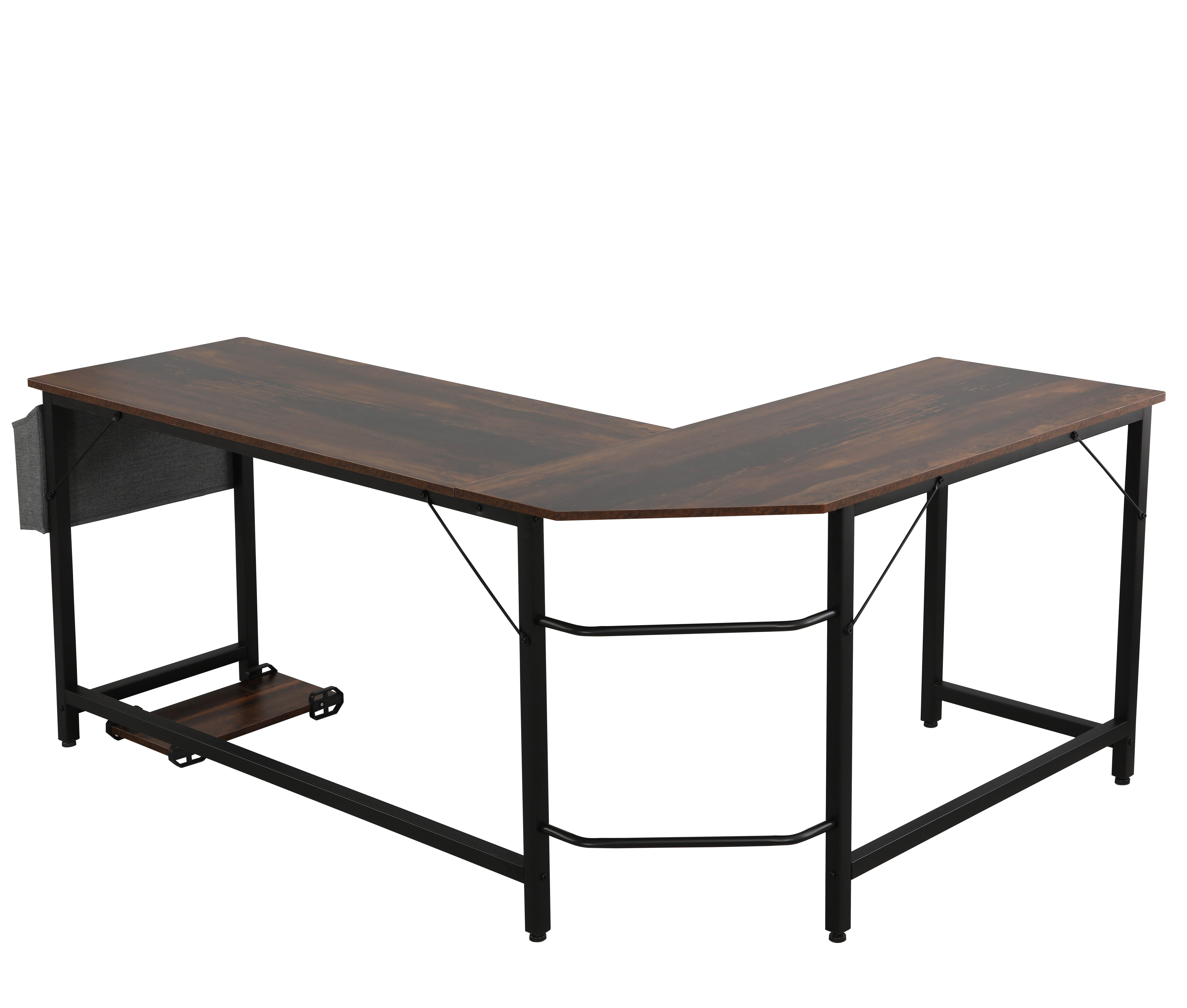 66" L Shape Desk Computer Desk Study Writing Table Home Office Desk Gaming Desk with Bag Hook and Cloth Drawer Storage Bag,Wood & Metal Pella Oak