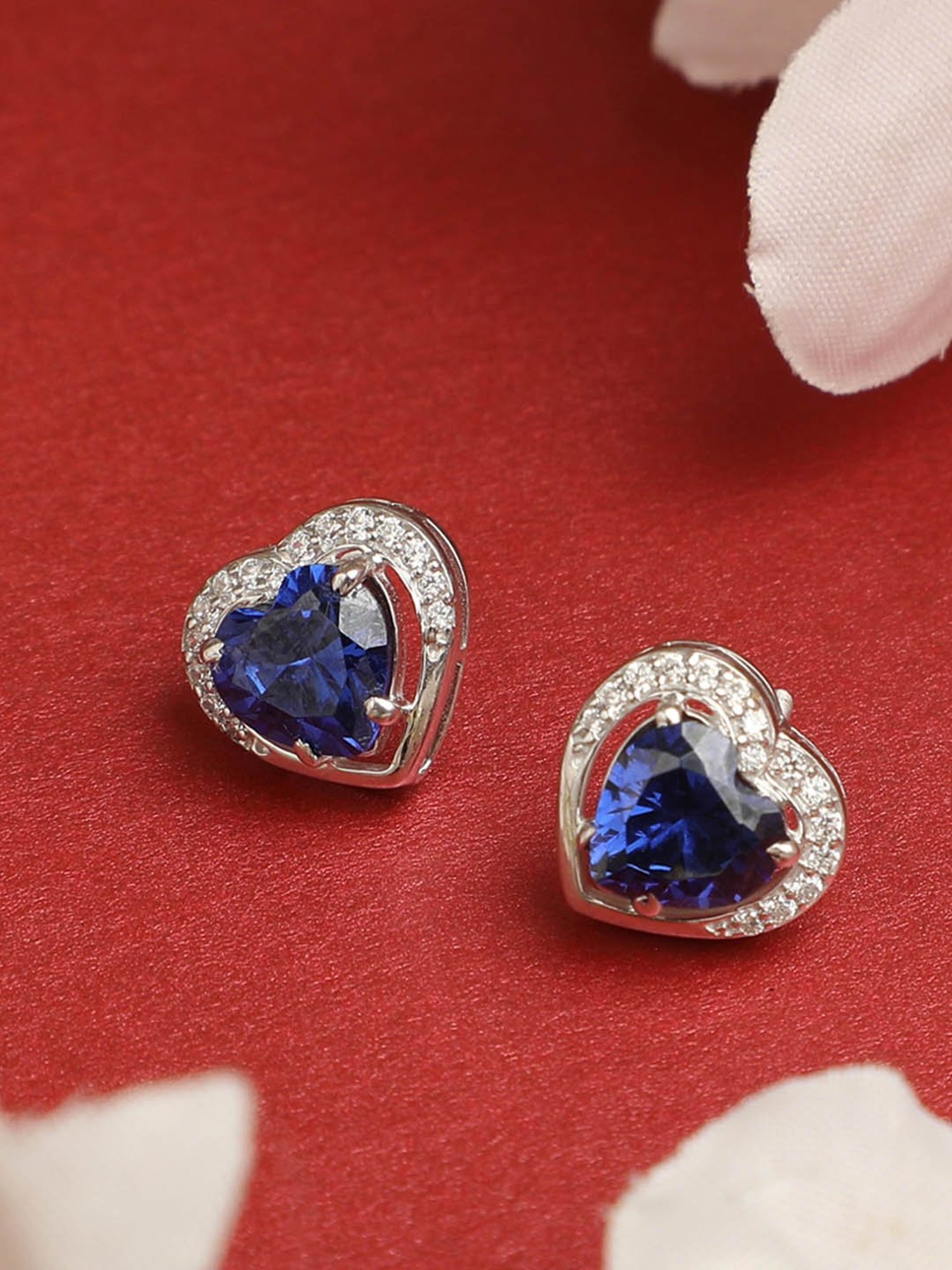 Clara 92.5 Sterling Silver Swiss Zirconia Royal Blue Heart Stud Earrings