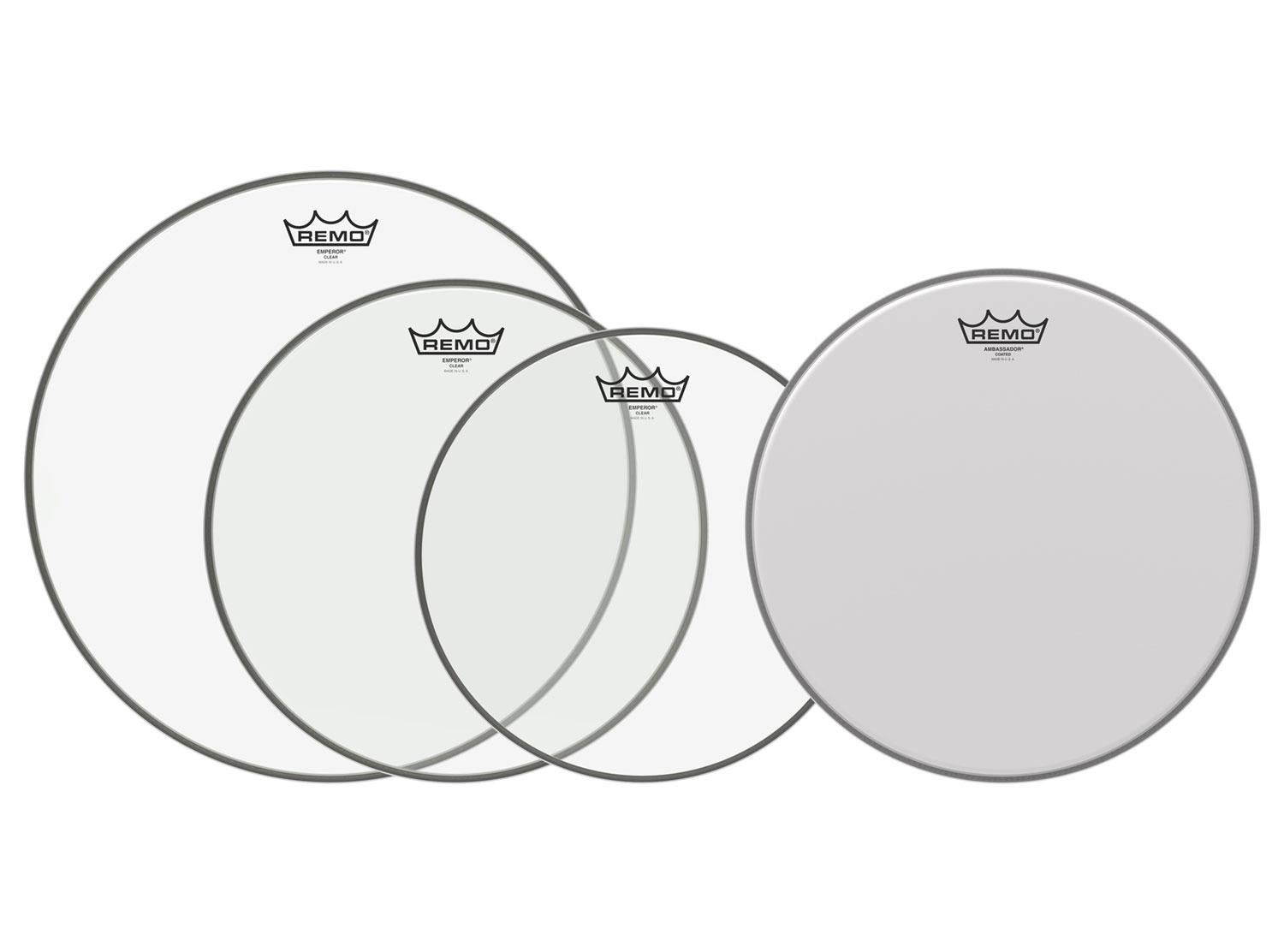 Remo Emperor Clear Propack Drumhead Pack with Free 14" Ambassador Coated Drumhead (12"/13"/16")