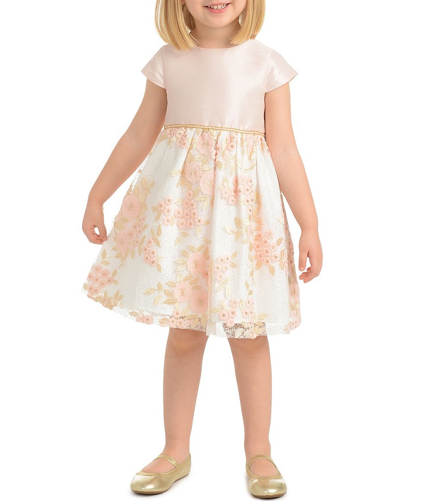 Rare Editions Little Girls 2T-6X Bow-Waist Satin/Jacquard-Stripe Hi-Low Ballgown