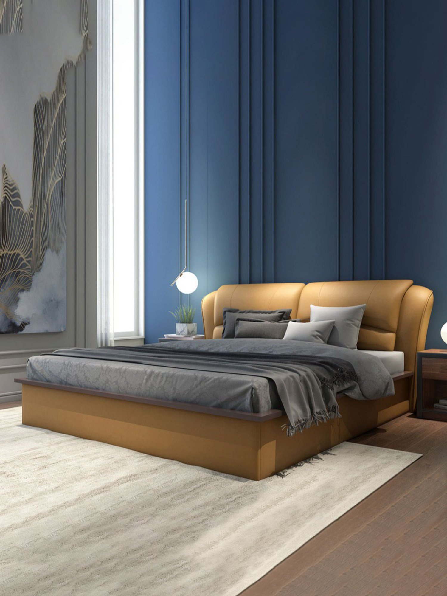 Durian Winston Camel Brown Premium Leatherette Queen Size Bed