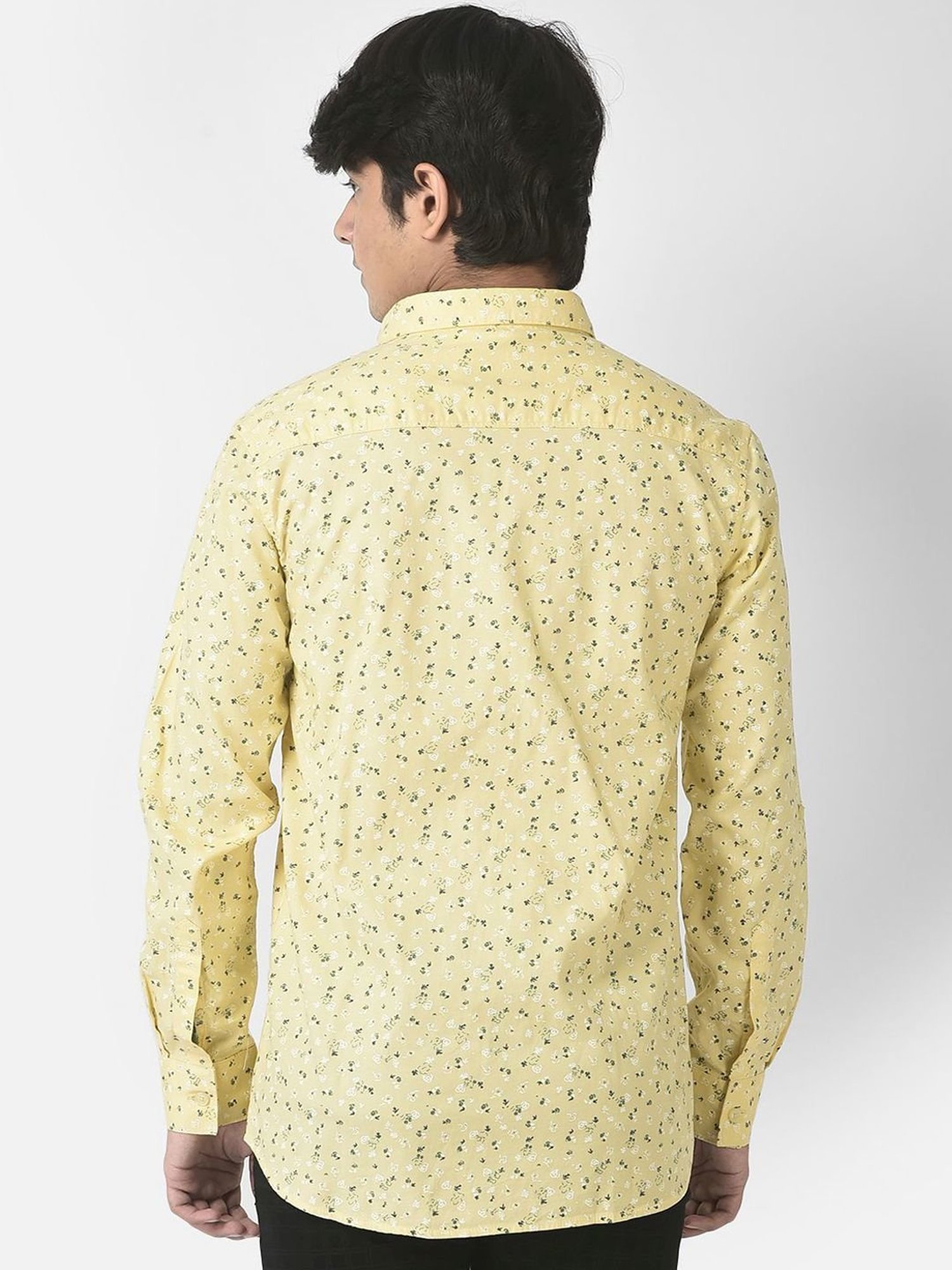 Crimsoune Club Kids Yellow Cotton Floral Print Full Sleeves Shirt