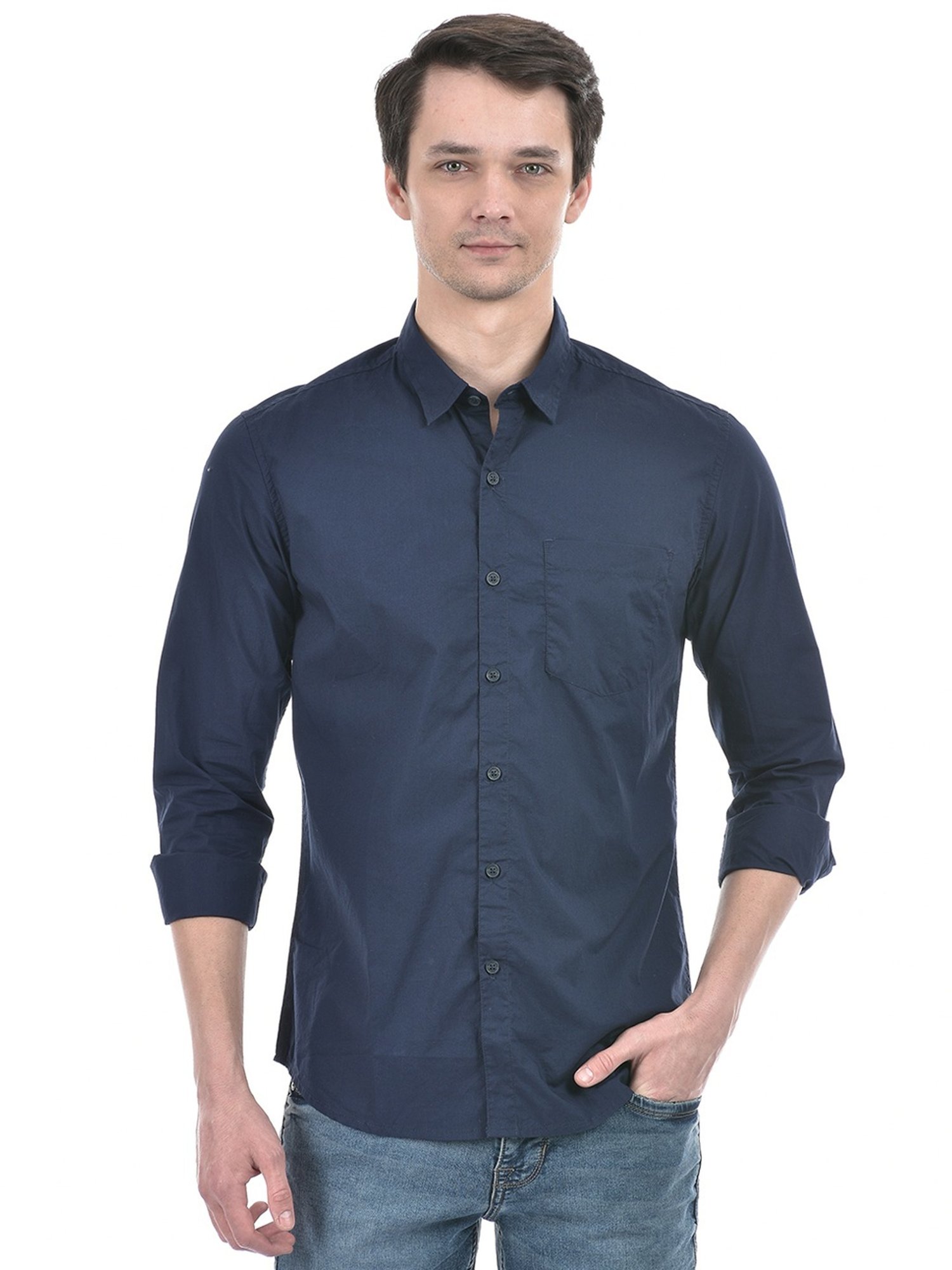 Numero Uno Navy Cotton Slim Fit Shirt