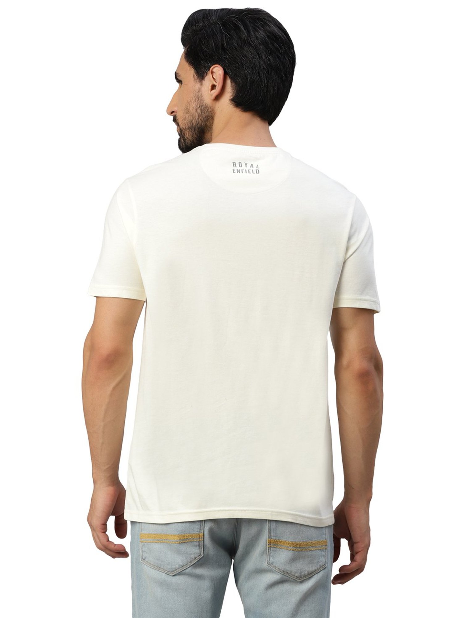 Royal Enfield Urban Edge Off White Regular Fit Printed Crew T-Shirt