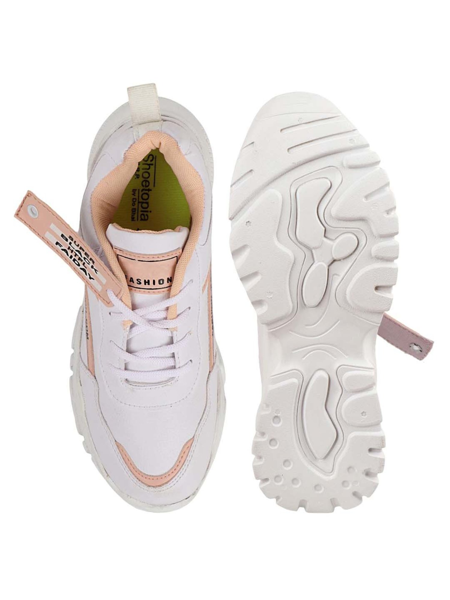 Shoetopia Kids White & Peach Walking Shoes