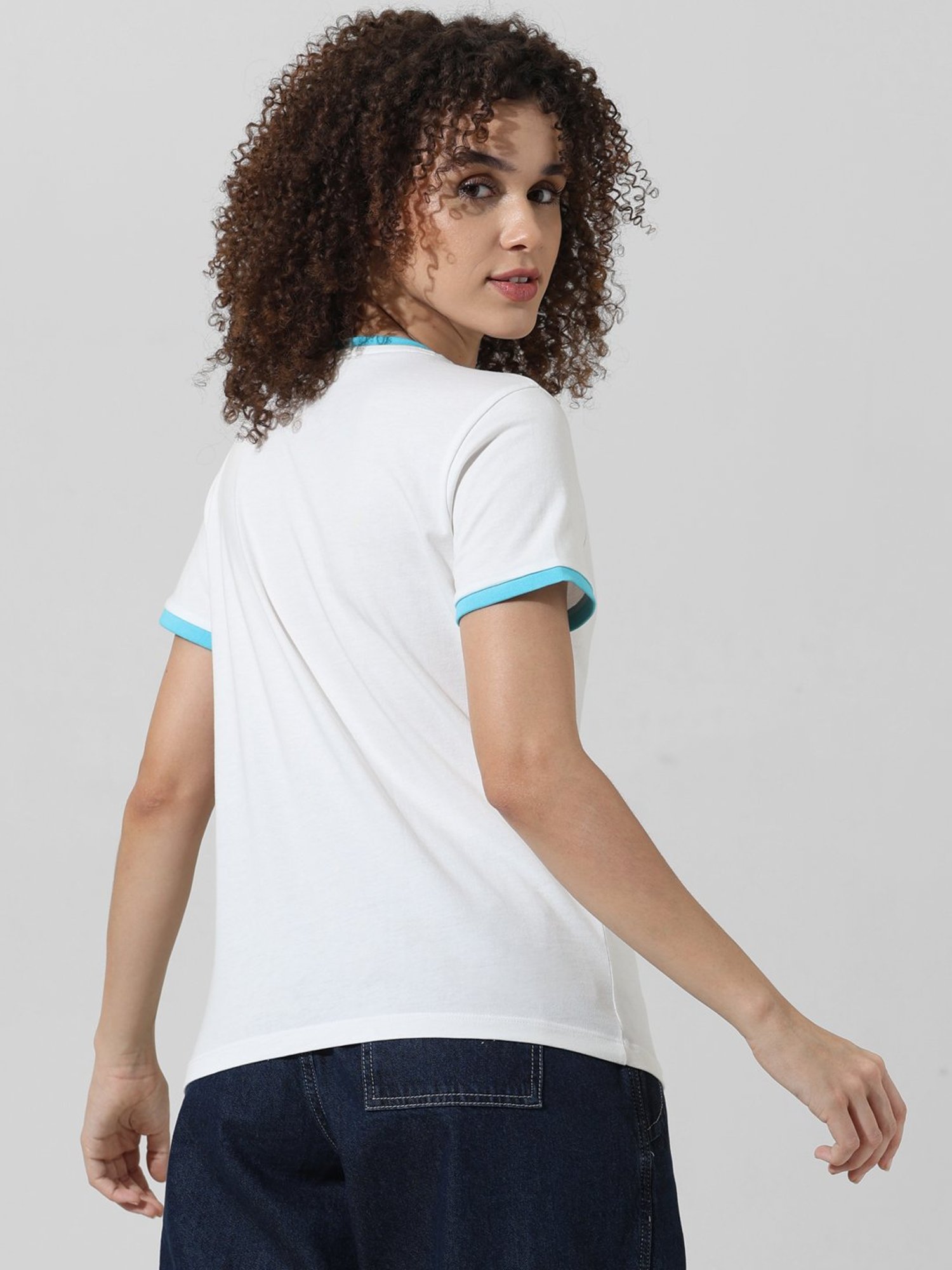 Only White Cotton Graphic Print T-Shirt