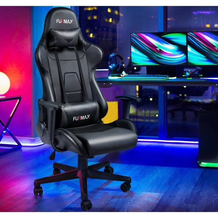 Furmax Gaming Office Chair Ergonomic High-Back Racing Style Adjustable Height Executive Computer Chair, PU Leather Swivel Desk Chair (Black/Grey)