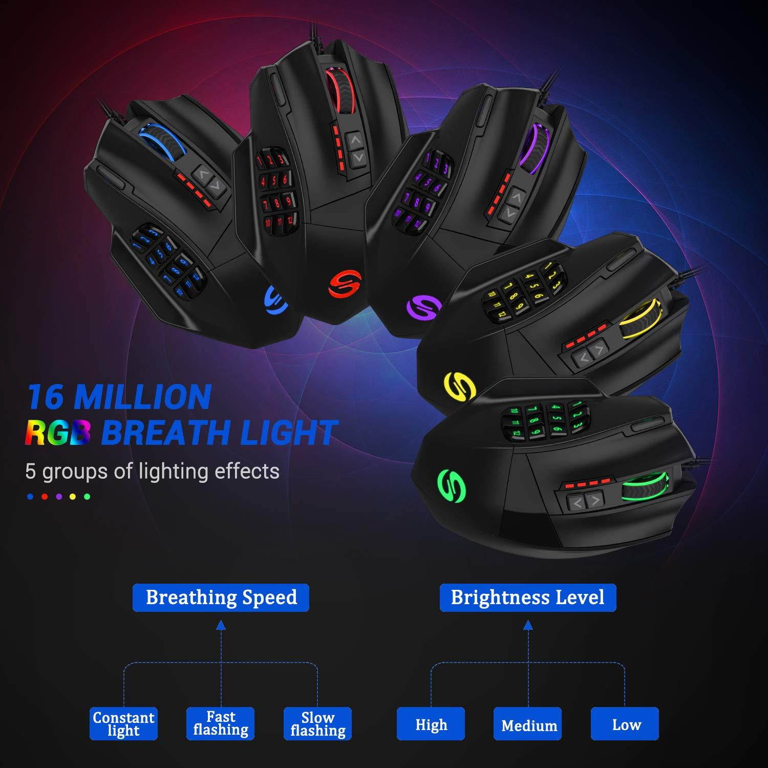 UtechSmart Venus Gaming Mouse RGB Wired, 16400 DPI High Precision Laser Programmable MMO Computer Gaming Mice [IGN's Recommendation]