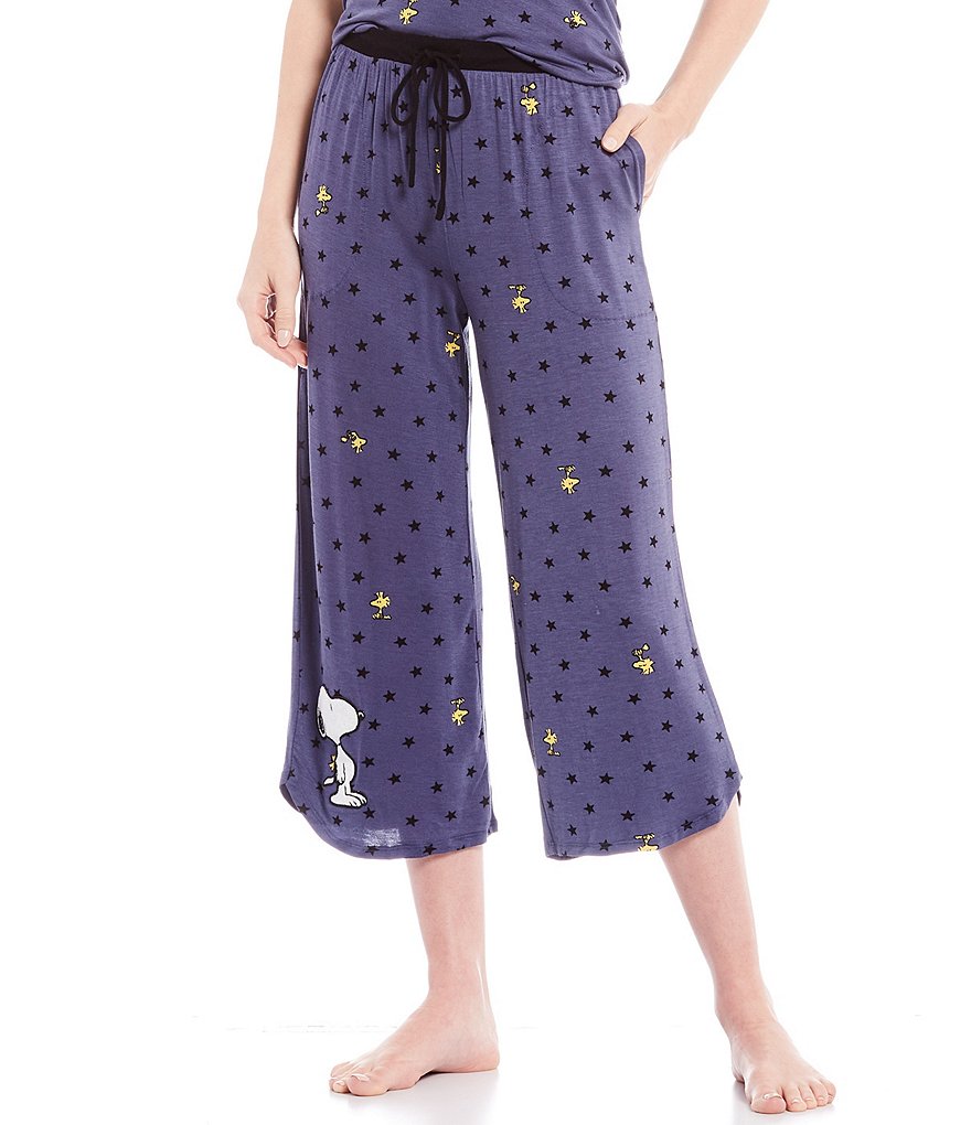 Peanuts Snoopy Print Knit Capri Sleep Coordinating Drawstring Pants