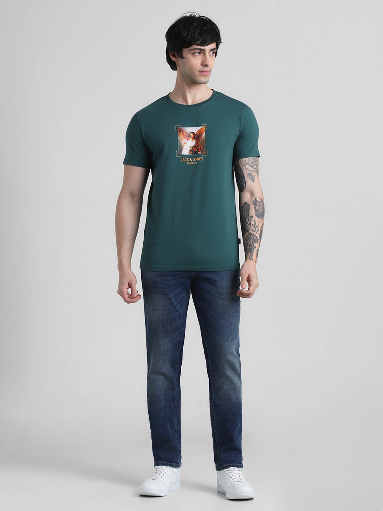 Jack & Jones Green Slim Fit Printed T-Shirt
