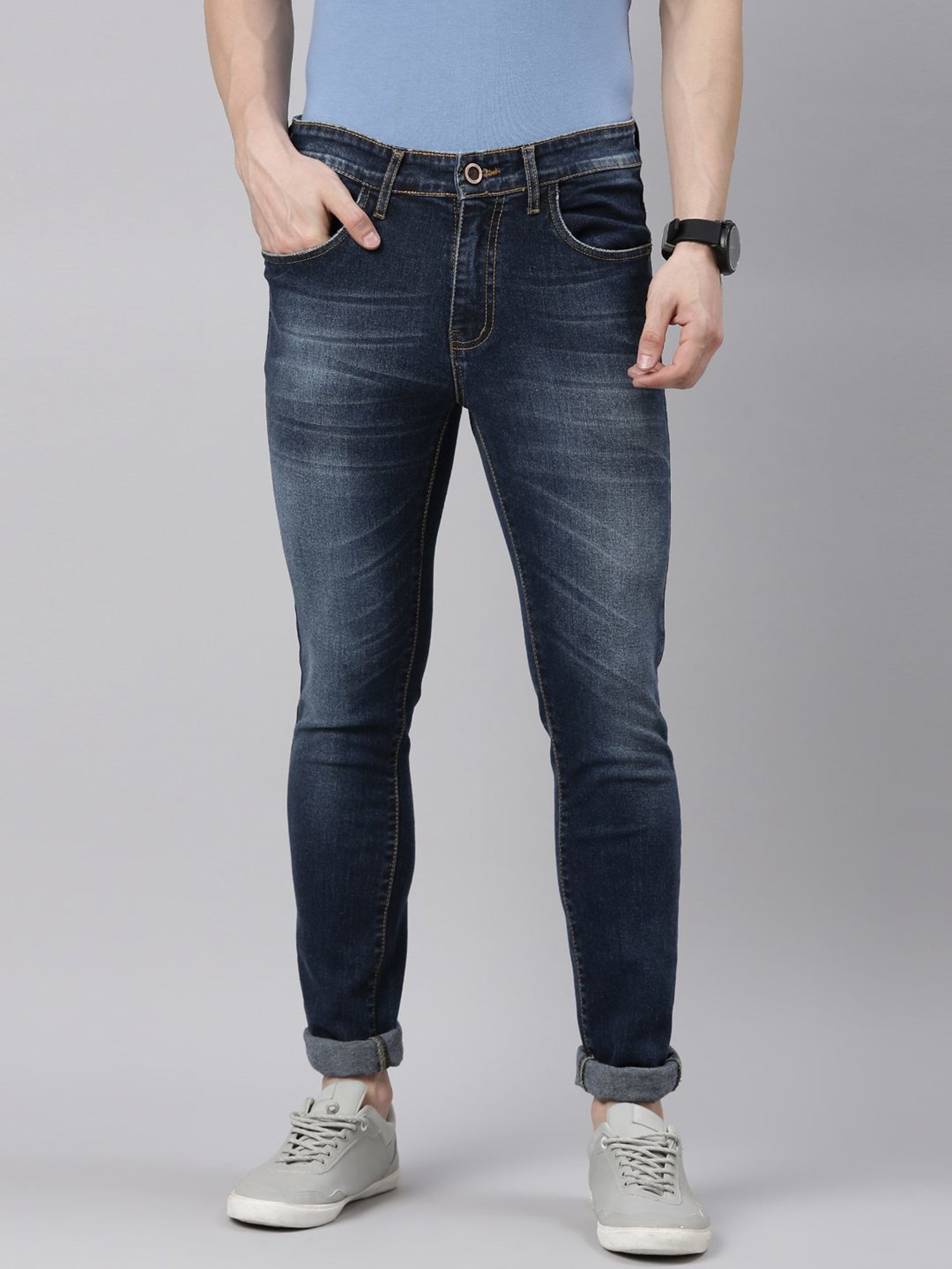 CINOCCI Blue Cotton Slim Fit Jeans
