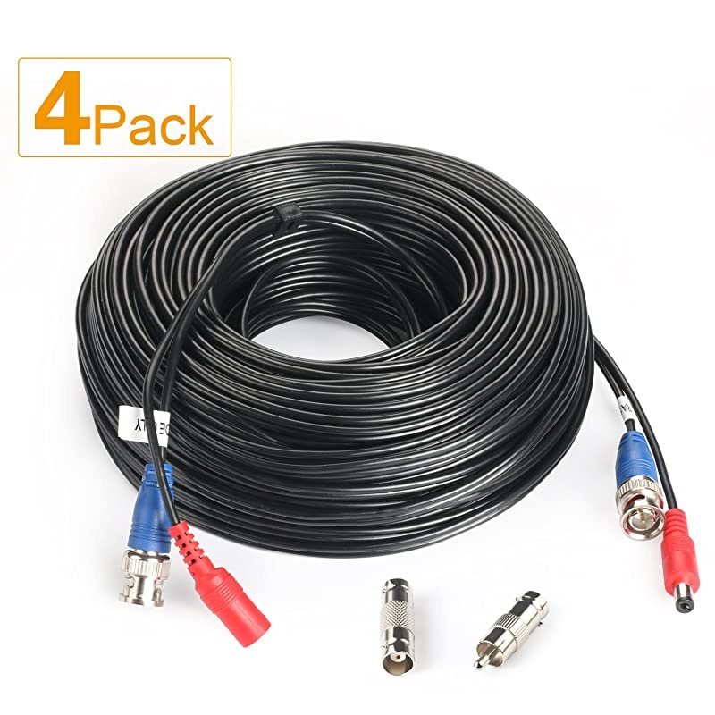 4Pack 33Feet BNC Vedio Power Cable Pre-Made Al-in-One Camera Video BNC Cable Wire Cord for Surveillance CCTV Security System with Connectors(BNC Female and BNC to RCA)