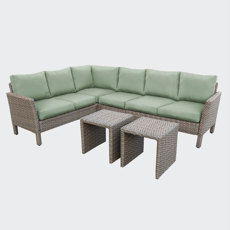 Canton 6pc Sectional Seating Set with Sunbrella - Sage - Leisure Made