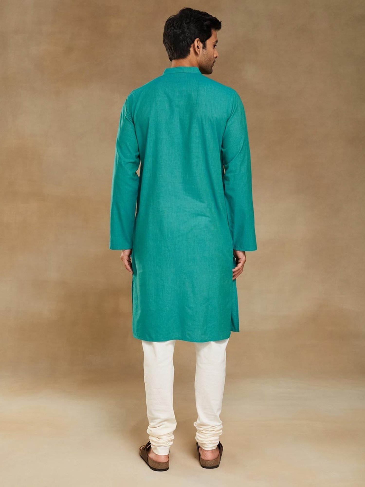 Fabindia Turquoise Cotton Slim Fit Kurta
