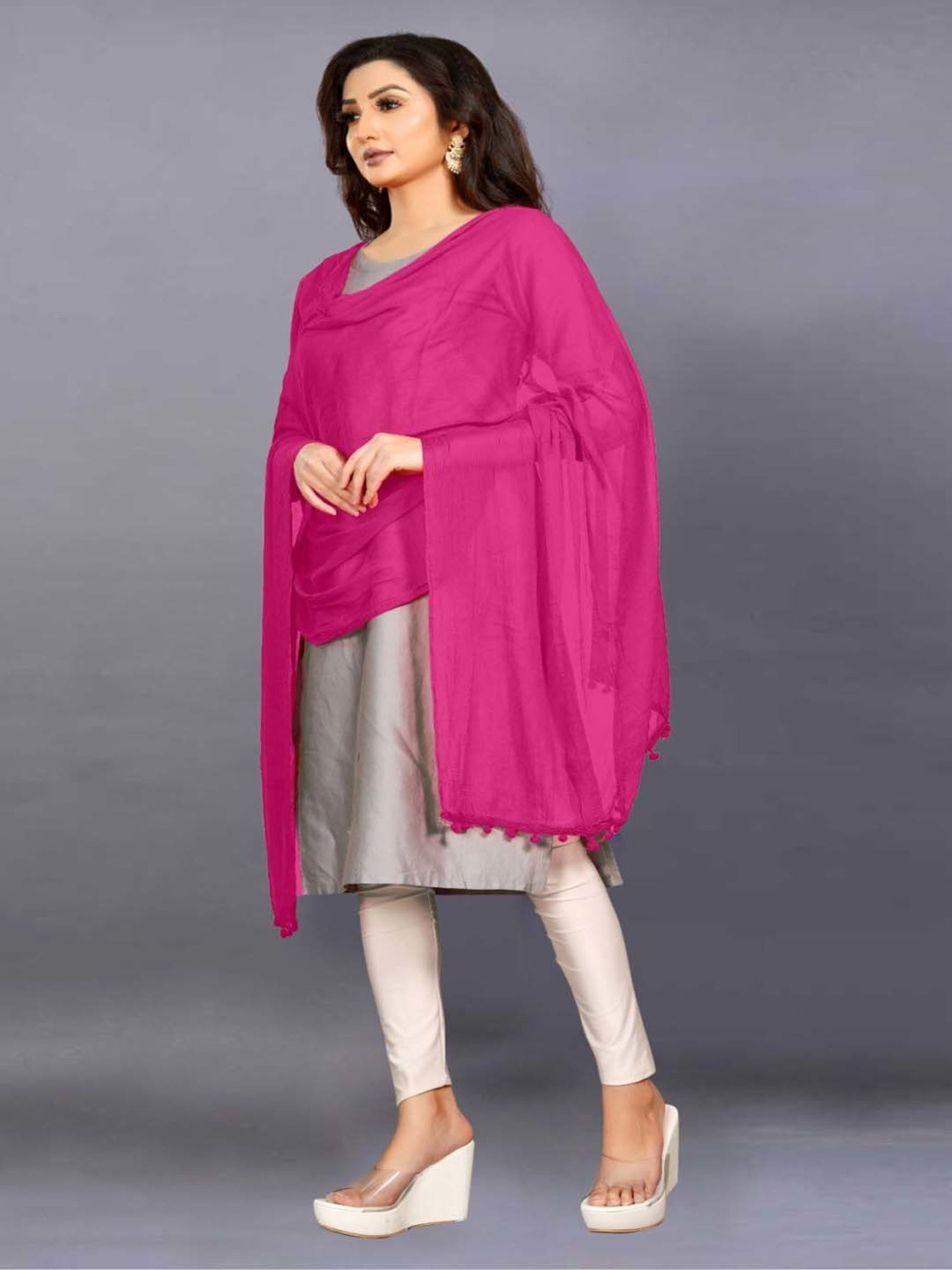 APNISHA Pink Plain Dupatta