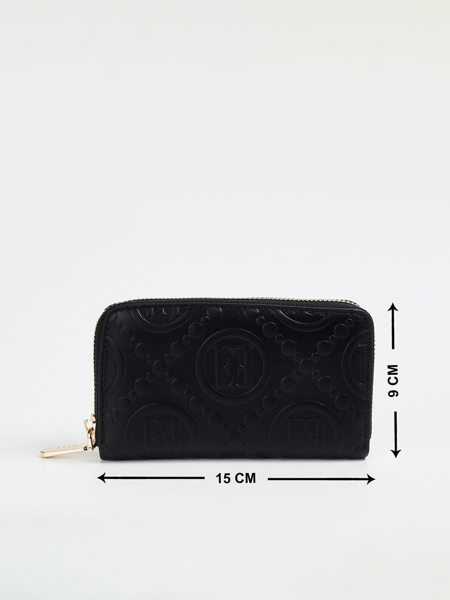 Elle Black Textured Zip Around Wallet for Women