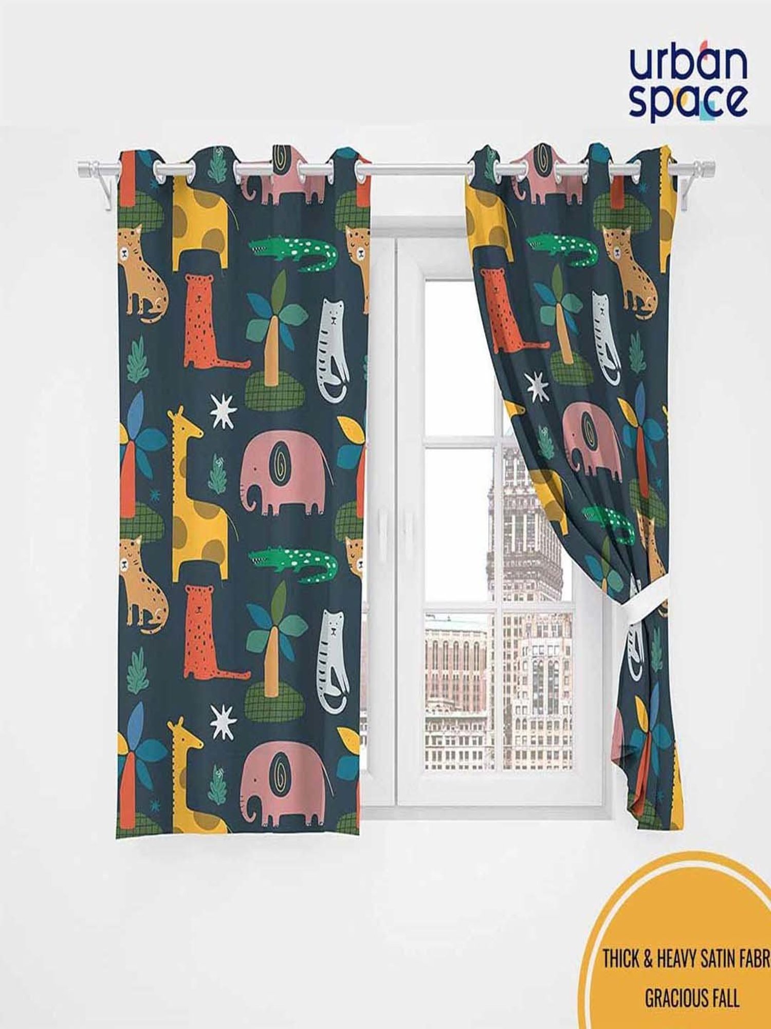 Urban Space Multicolor Polyester Window Curtain With Tieback & Eyelet