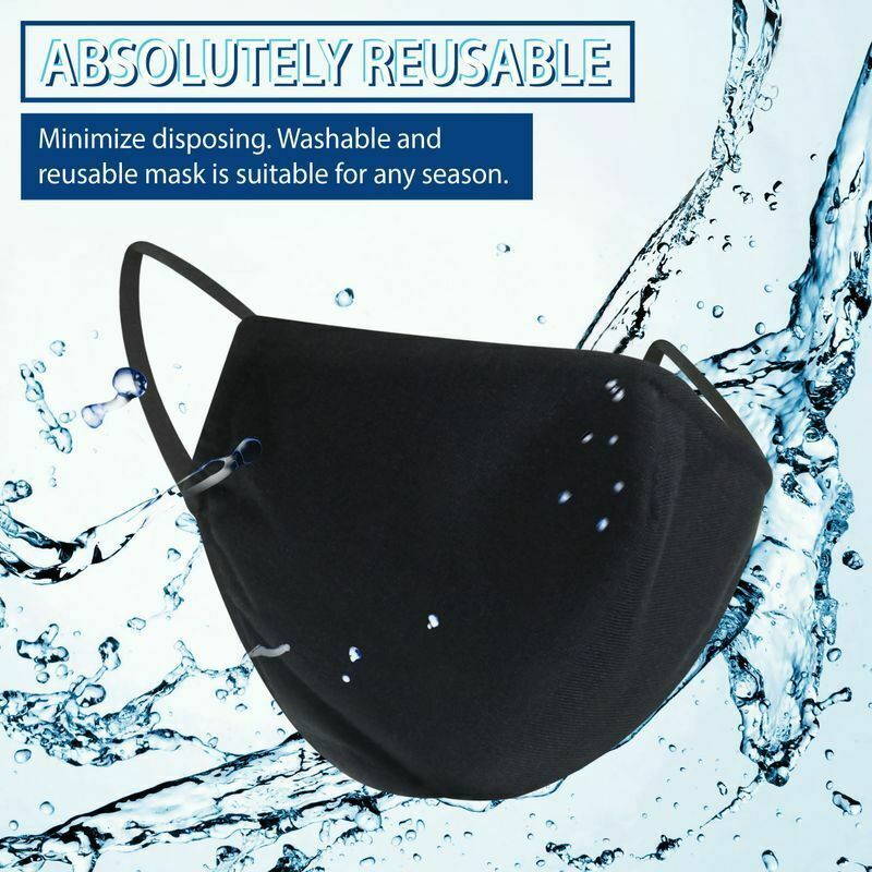 2 PCS Cotton Face Mask Reusable Washable + 8 PCS PM2.5 Filters Unisex Black Gray