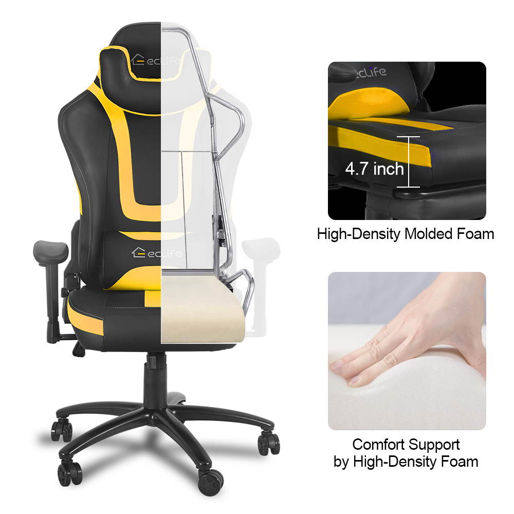 Ergonomic Gaming Chair Racing Style Chair Home Office Chair Massage Chair With Height Adjustment Recliner Swivel Rocker ,Adjustable Headrest,Retractable Footrest And Massage Lumbar Pad