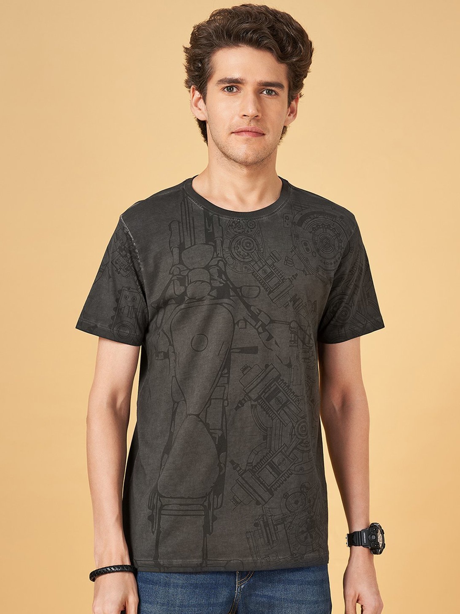 SF Jeans by Pantaloons Moonless Night Cotton Slim Fit Printed T-Shirt