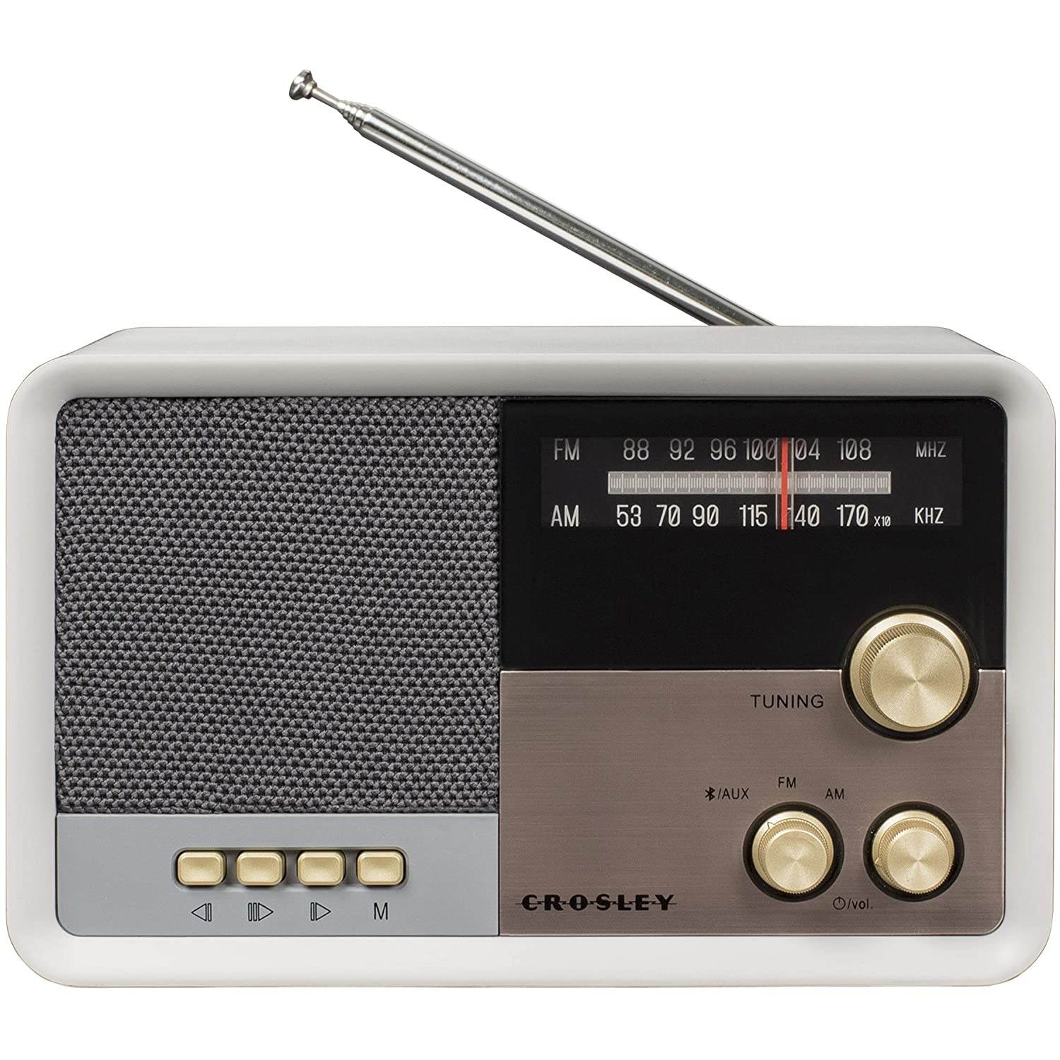 Crosley CR3036D Tribute Vintage AM/FM Bluetooth Radio, White Sand