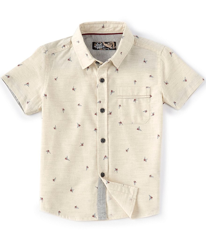 First Wave Little Boys 2T-7 Short-Sleeve Star Print Button Front Shirt
