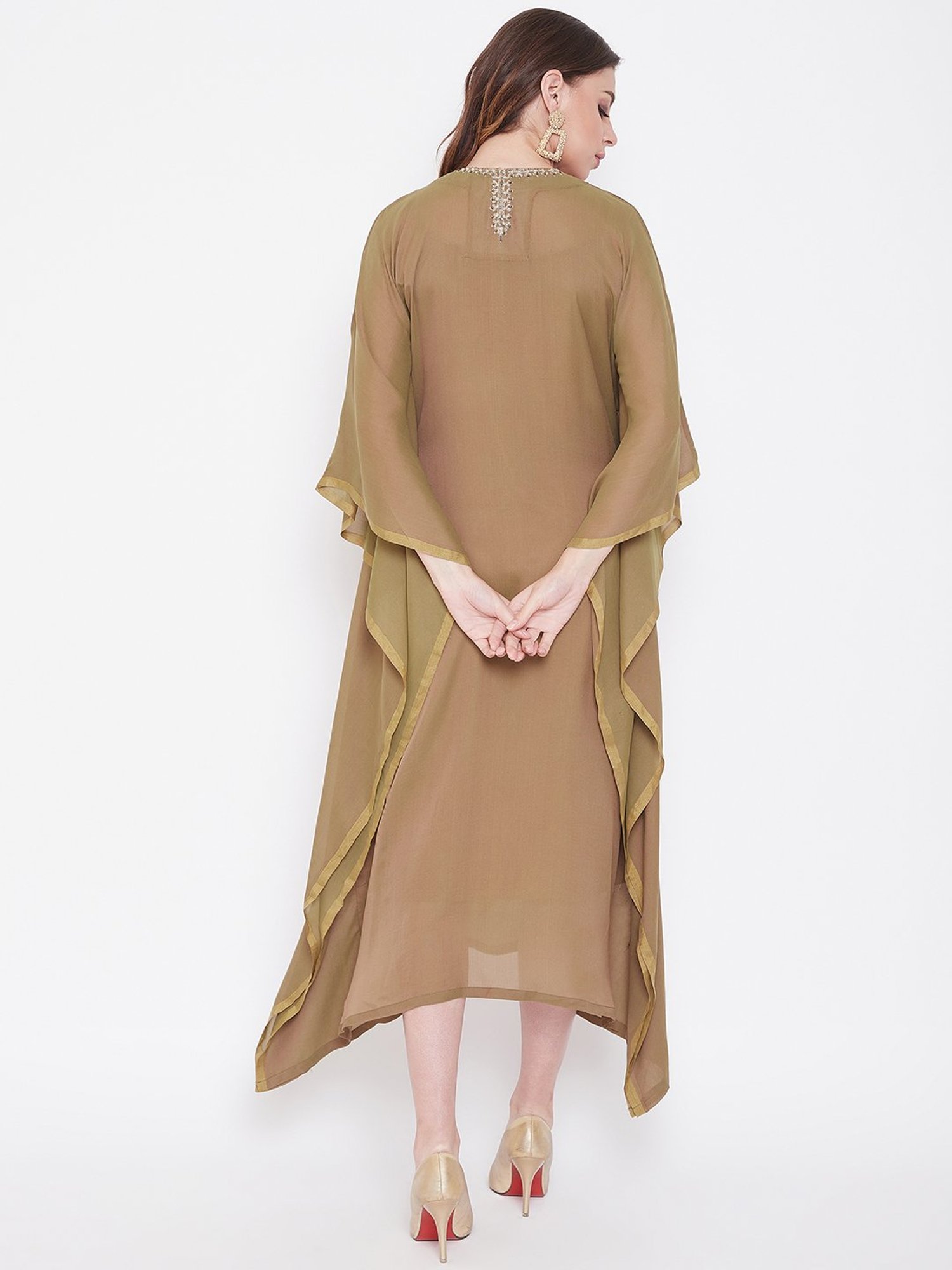 The Kaftan Company Green Embroidered Kaftan Dress