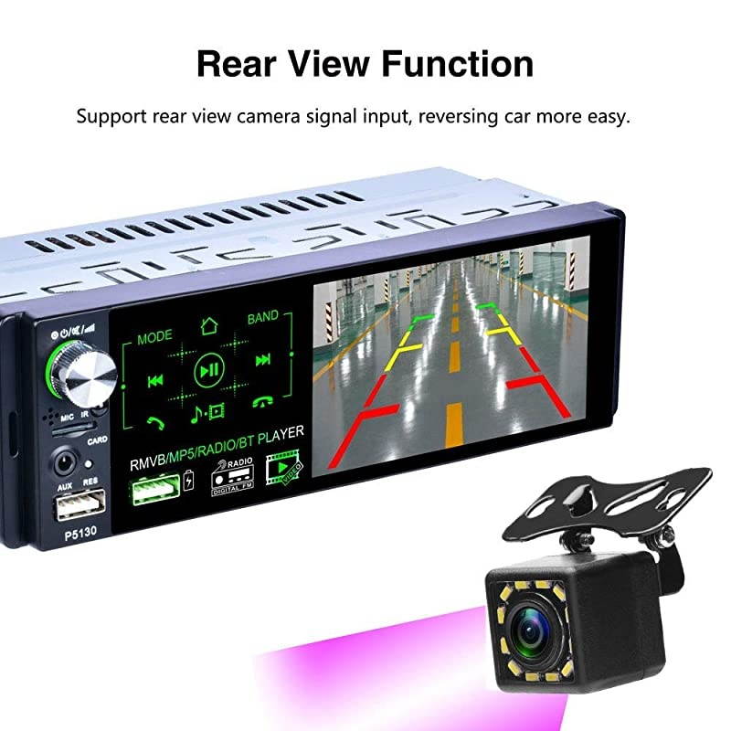 Single Din Car Stereo 41 Car Radio HD Touchscreen with Bluetooth USBMP3MP5AMFMRDS Radio Support Rear View Camera +External MicrophoneSubwooferSteering Wheel Control