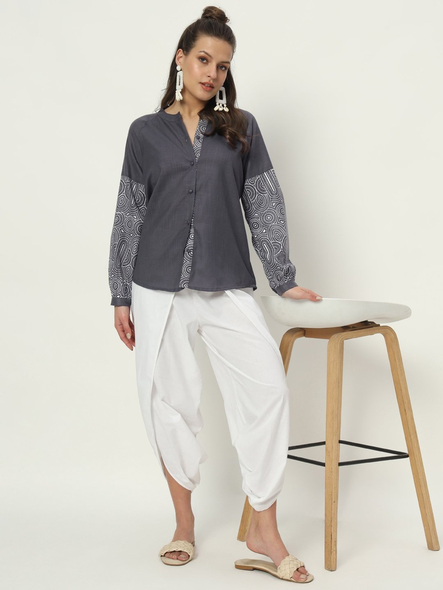 9rasa Grey Cotton Printed Shirt