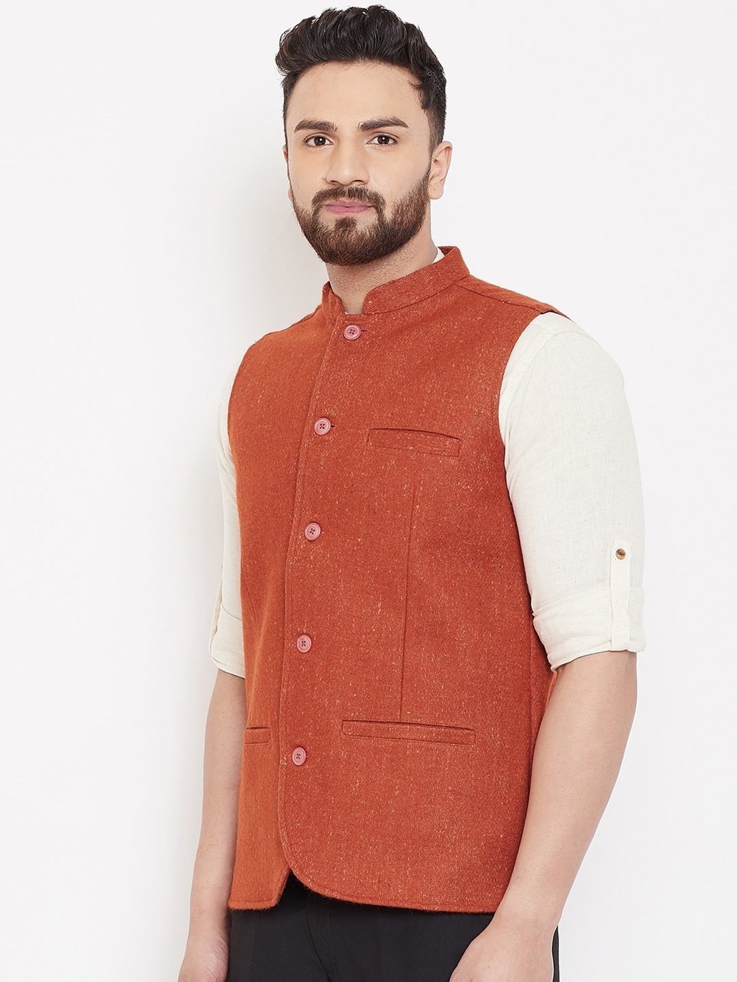 Even Rust Regular Fit Nehru Jacket