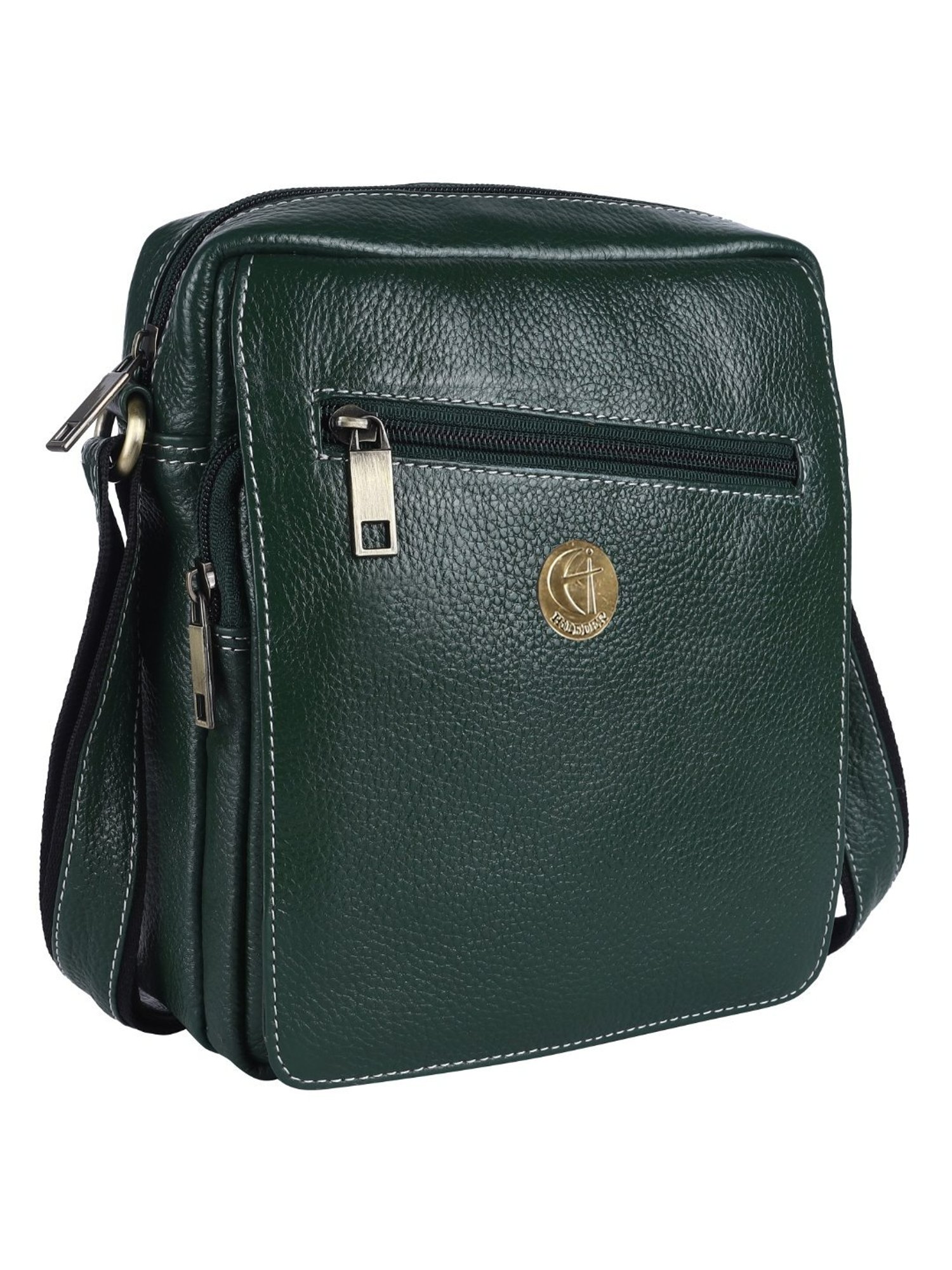 HiLEDER Green Textured Medium Leather 8 inch Cross Body Bag