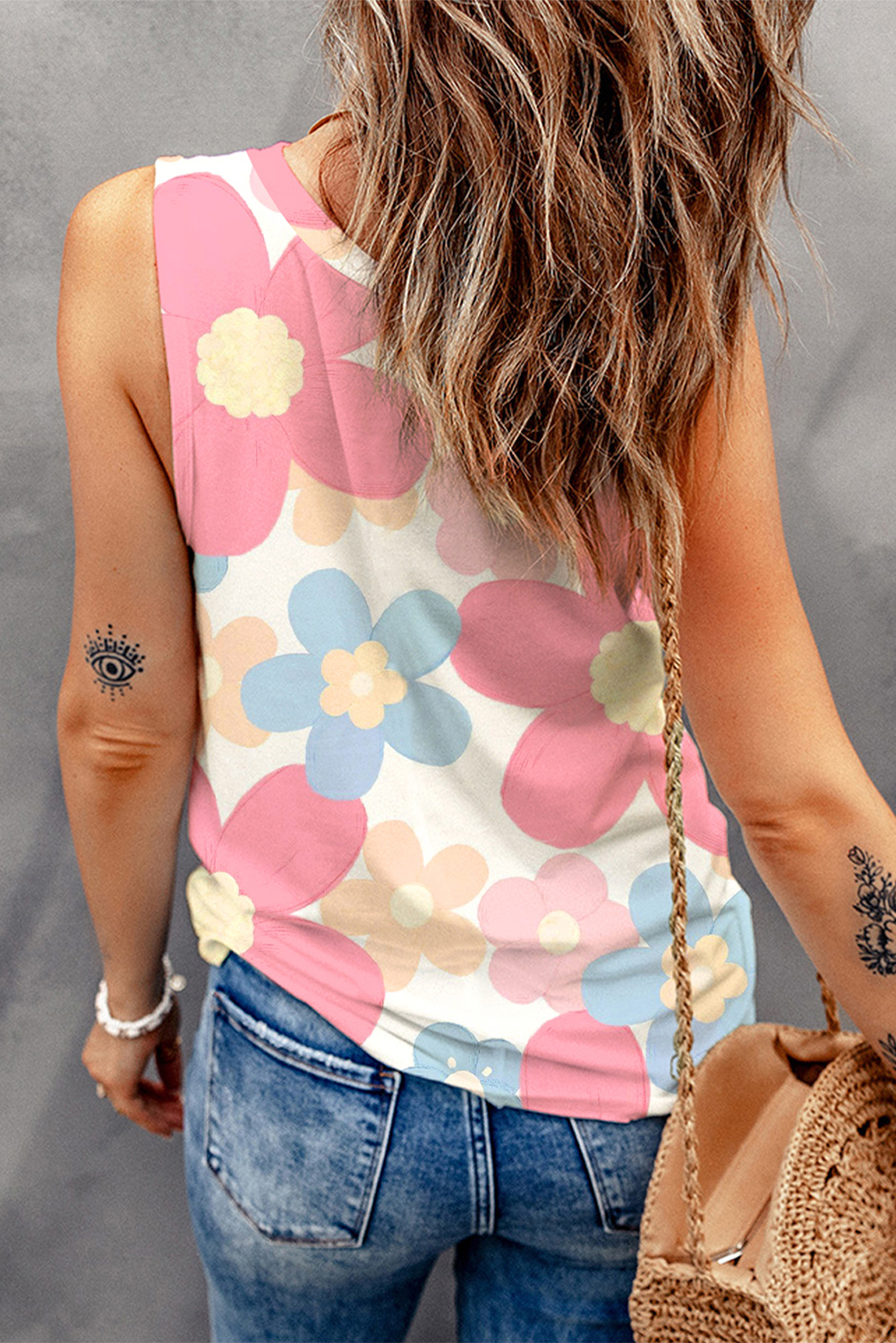 Pink Casual Solid Color Crew Neck Tank Top