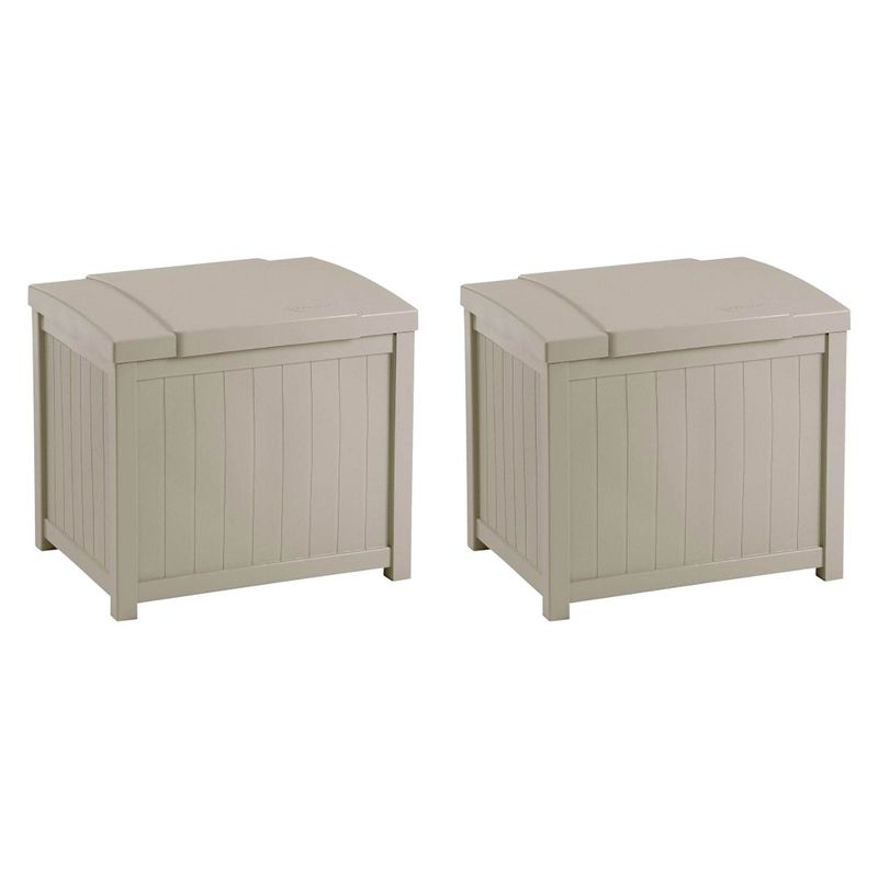 Suncast 22 Gallon Yard and Garden Stay Dry Resin Deck Box, Light Taupe (2 Pack)