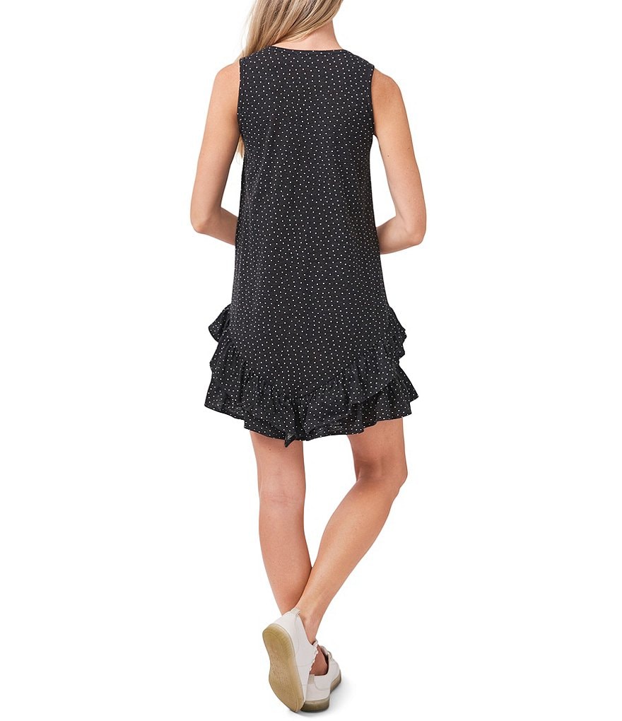 CeCe Ditsy Dot Tiered Ruffle Hem Scoop Neck Knit Shift Dress