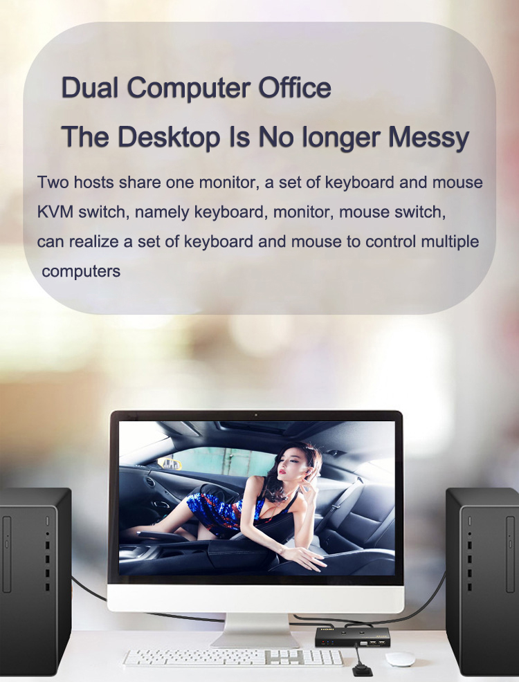 2 Ports  HDMI KVM Switch 4K*2K@60Hz 2 In 1 Out HDMI Supports Hotkey Switch Wire Control HDMI Monitor Keyboard &Mouse & Video USB 2.0 Devices Share