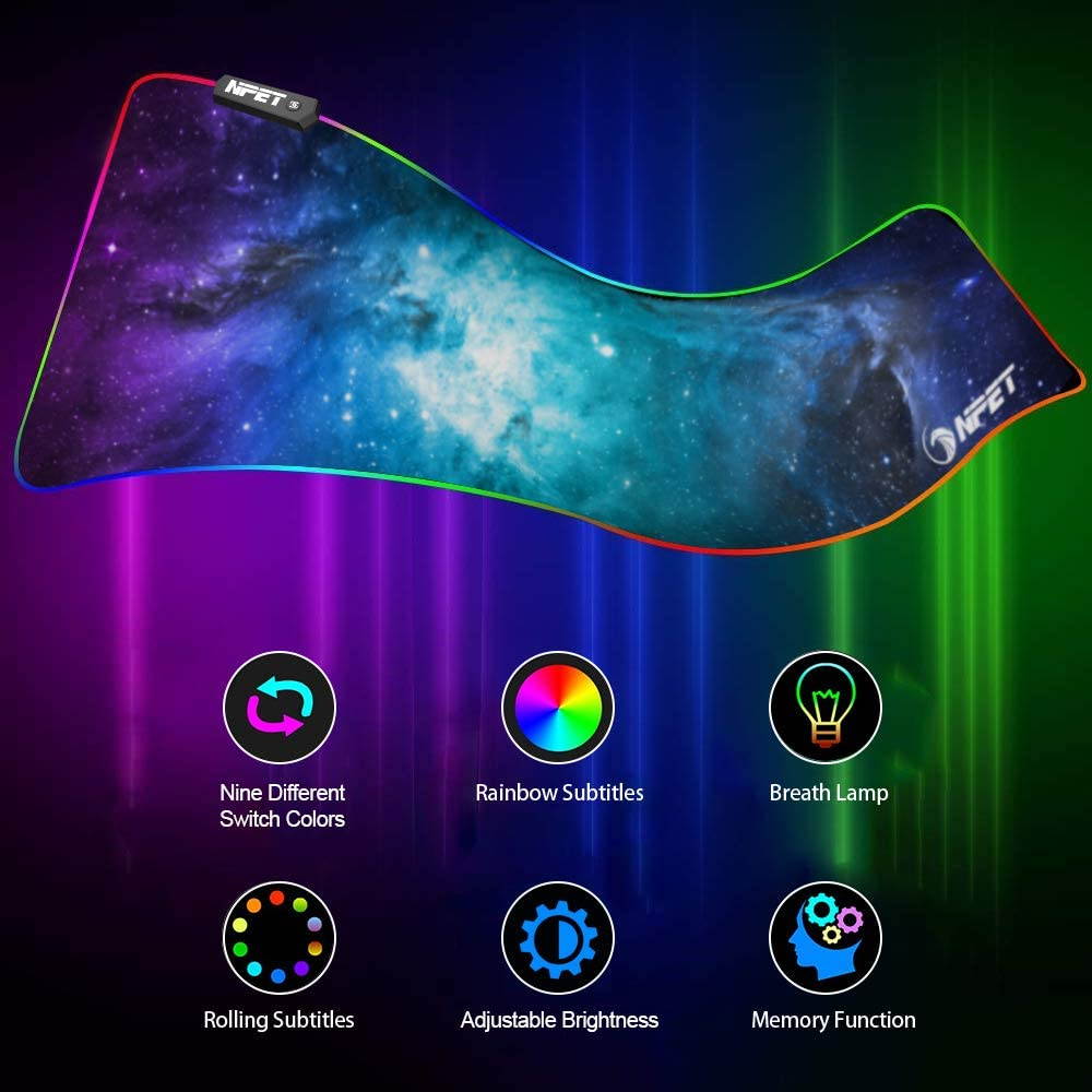 RGB Gaming Mouse Pad, Soft Oversized Glowing Extended LED Mousepad, Touch Control, Anti-Slip Rubber Base Computer Keyboard Mouse Mat, 31.5 x 12 Inch