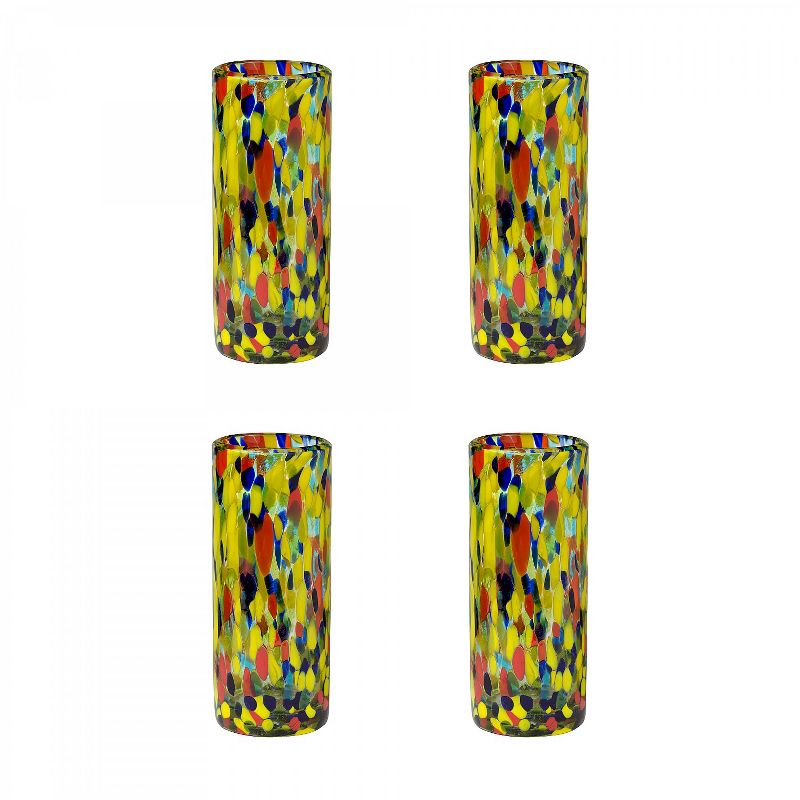 Amici Home Authentic Mexican Handmade Carnaval Tom Collins Glass, 12oz, Set of 4