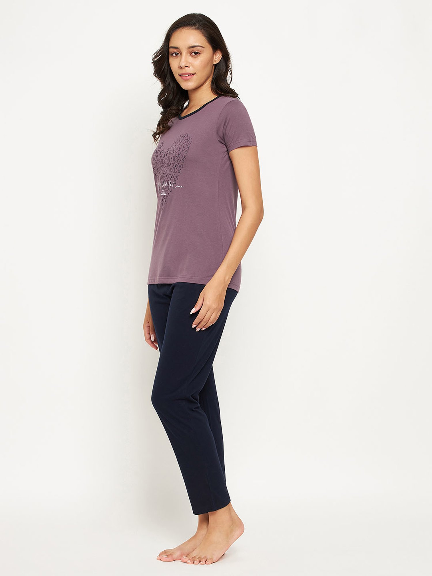 Okane Purple & Navy Graphic Print T-Shirt With Pyjamas